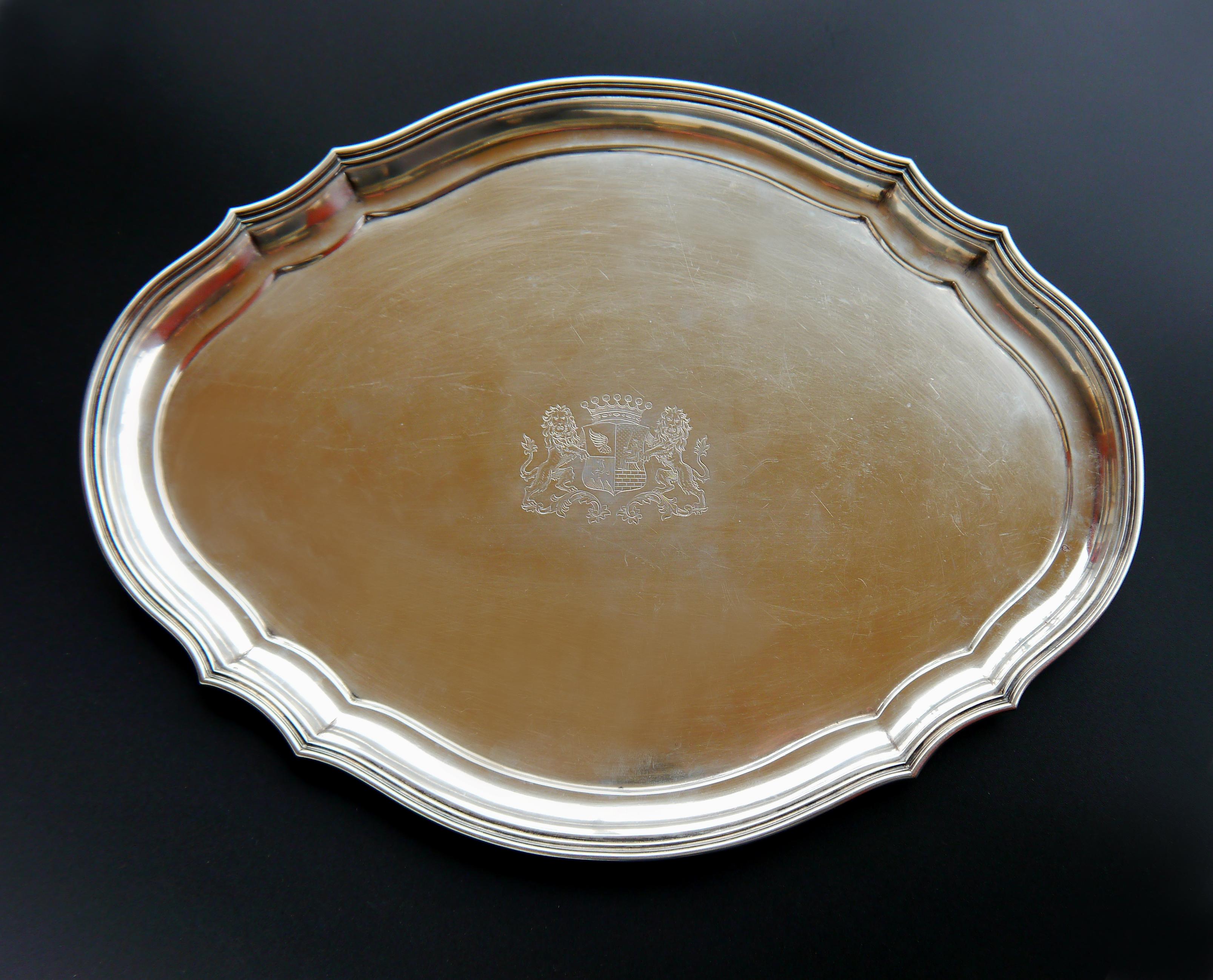 Renaissance Antique German Lameyer Baron's Serving Platter Tray solid Silver/ 630gr For Sale