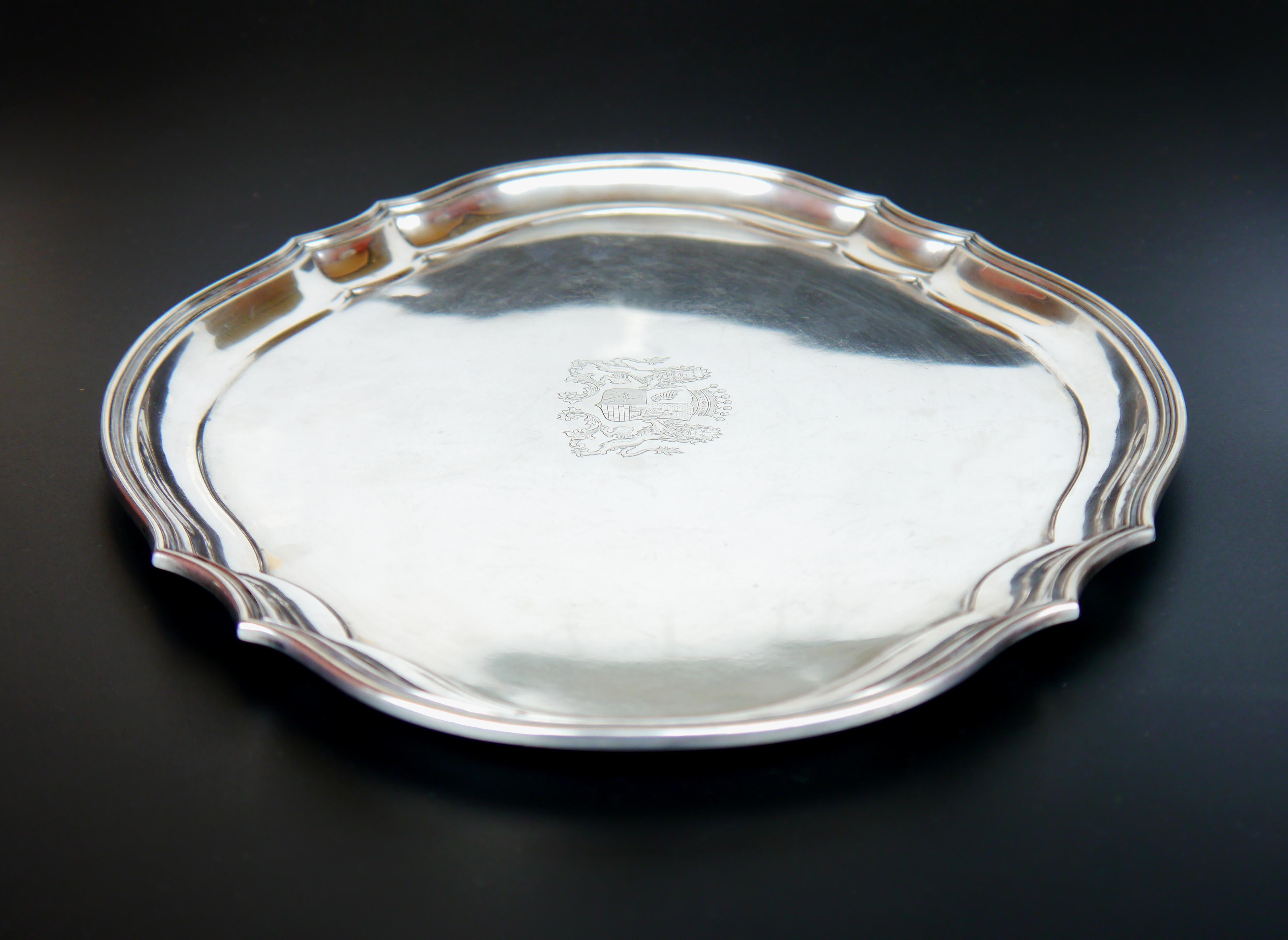 Antique German Lameyer Baron's Serving Platter Tray solid Silver/ 630gr For Sale 2