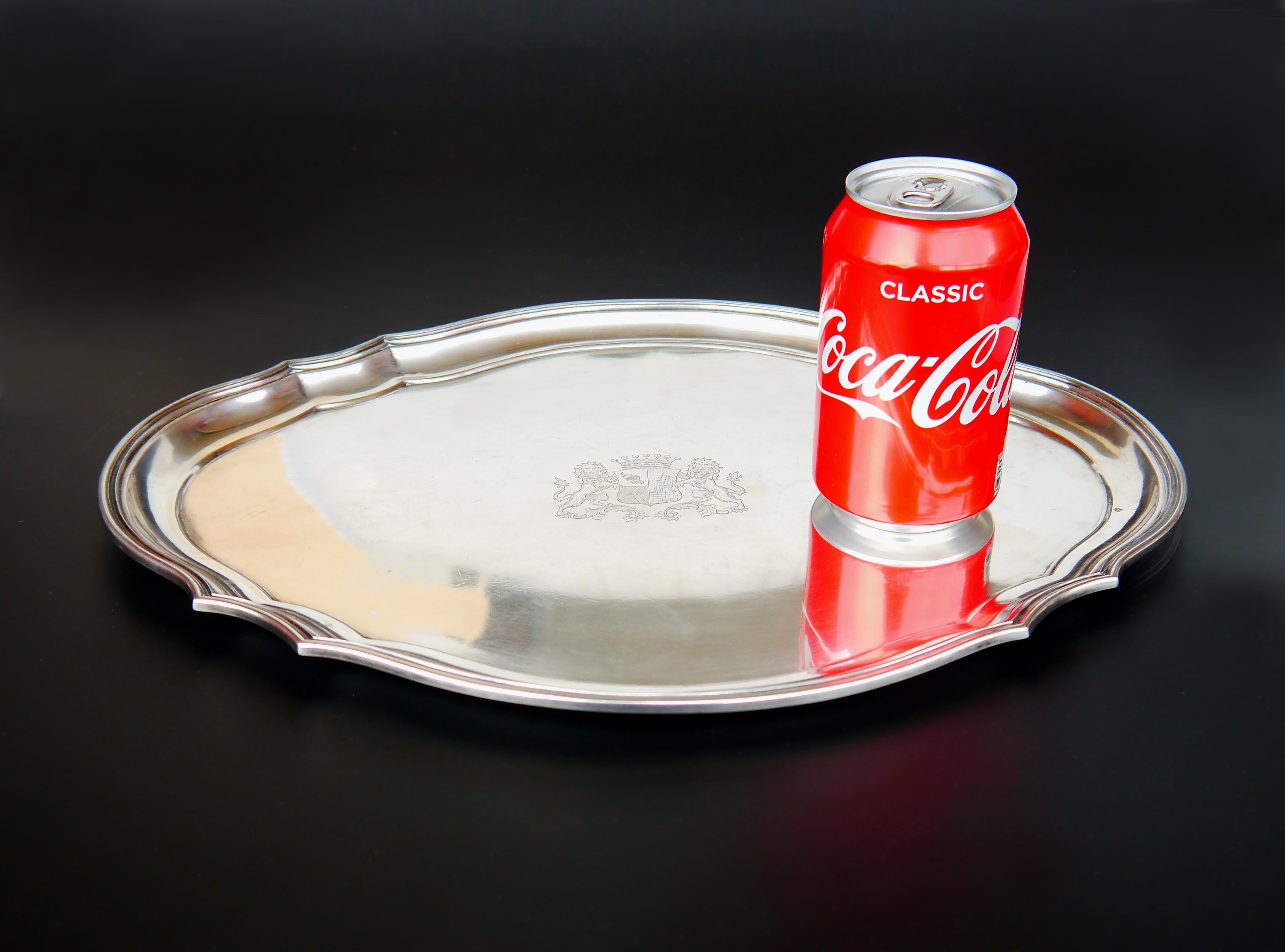 Antique German Lameyer Baron's Serving Platter Tray solid Silver/ 630gr For Sale 3