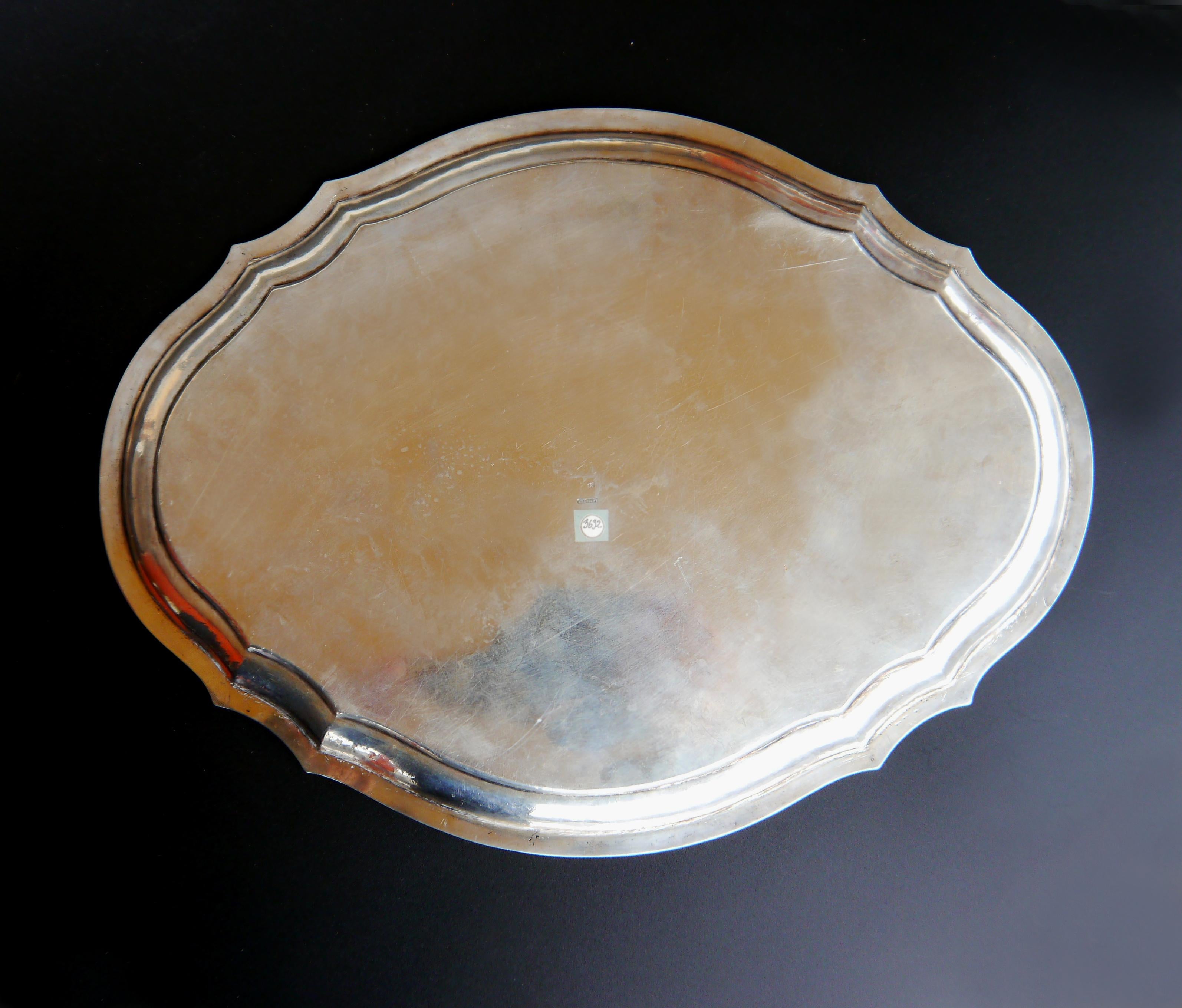 Antique German Lameyer Baron's Serving Platter Tray solid Silver/ 630gr For Sale 4