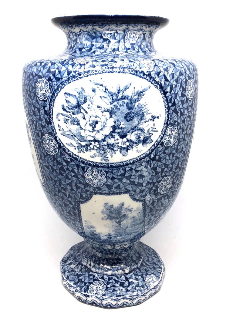 Antique German Large Footed Transferware Scenic Vase, 1890s at 1stDibs