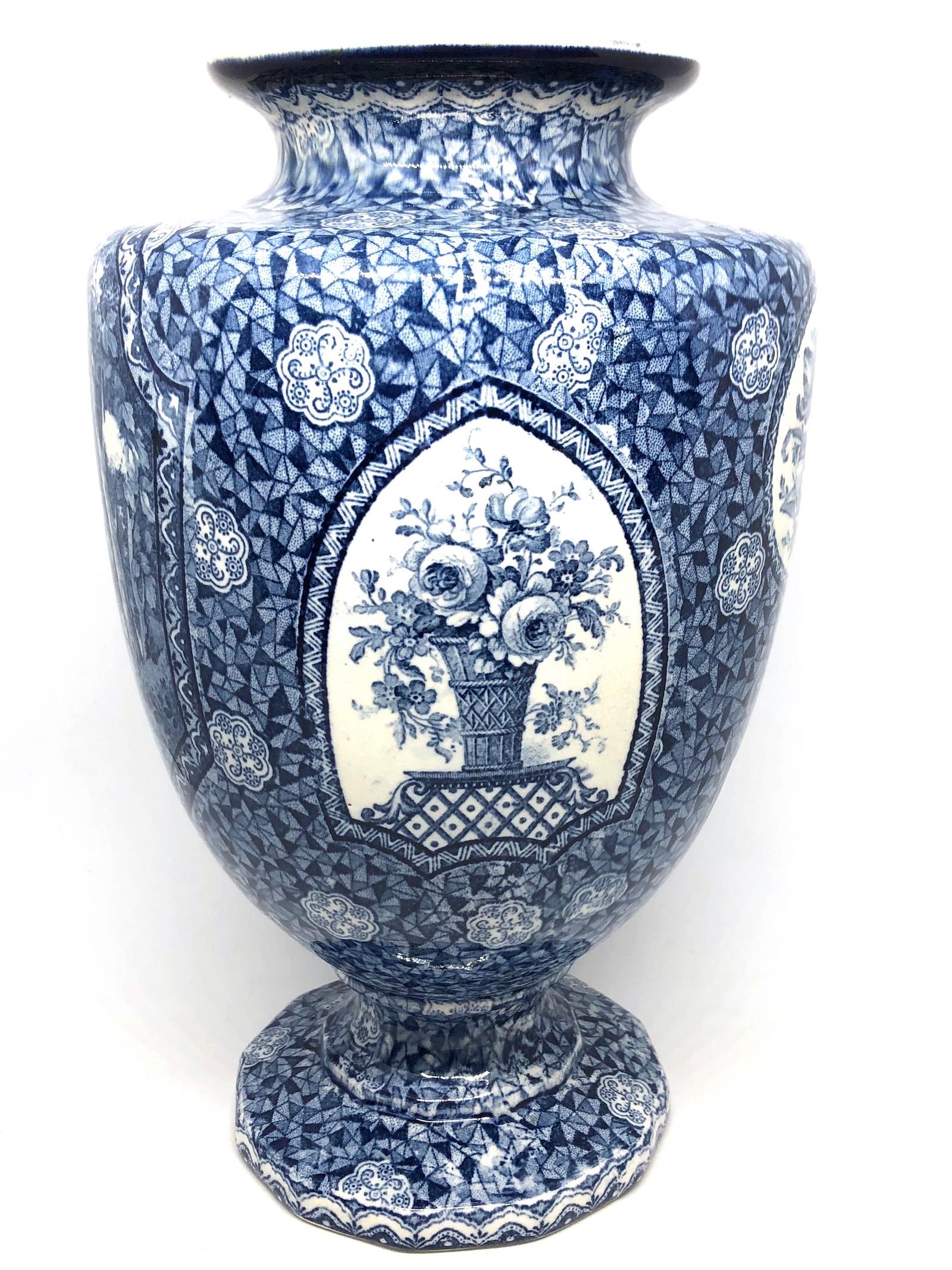 19th Century Antique German Large Footed Transferware Scenic Vase, 1890s