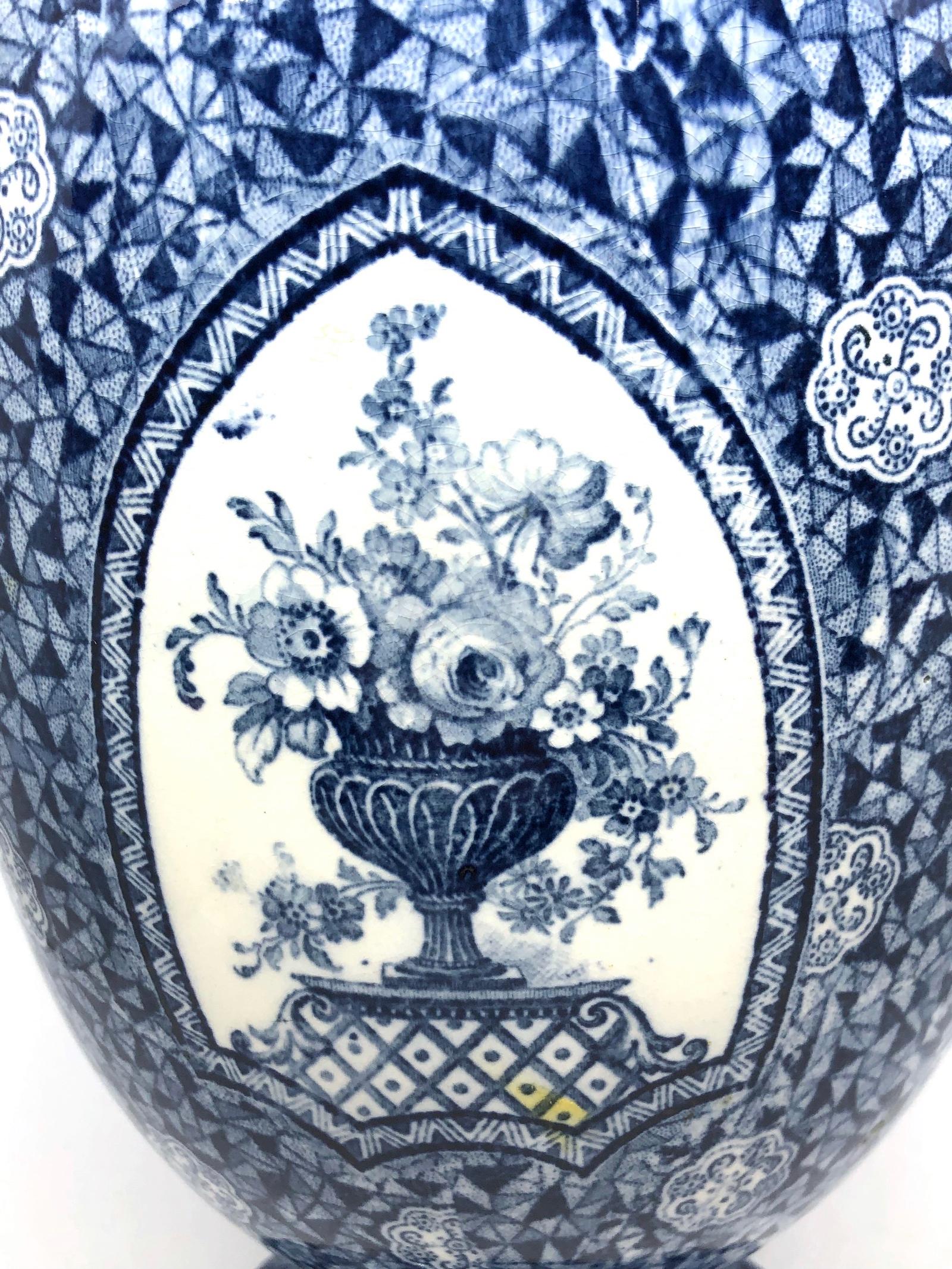 Antique German Large Footed Transferware Scenic Vase, 1890s 1