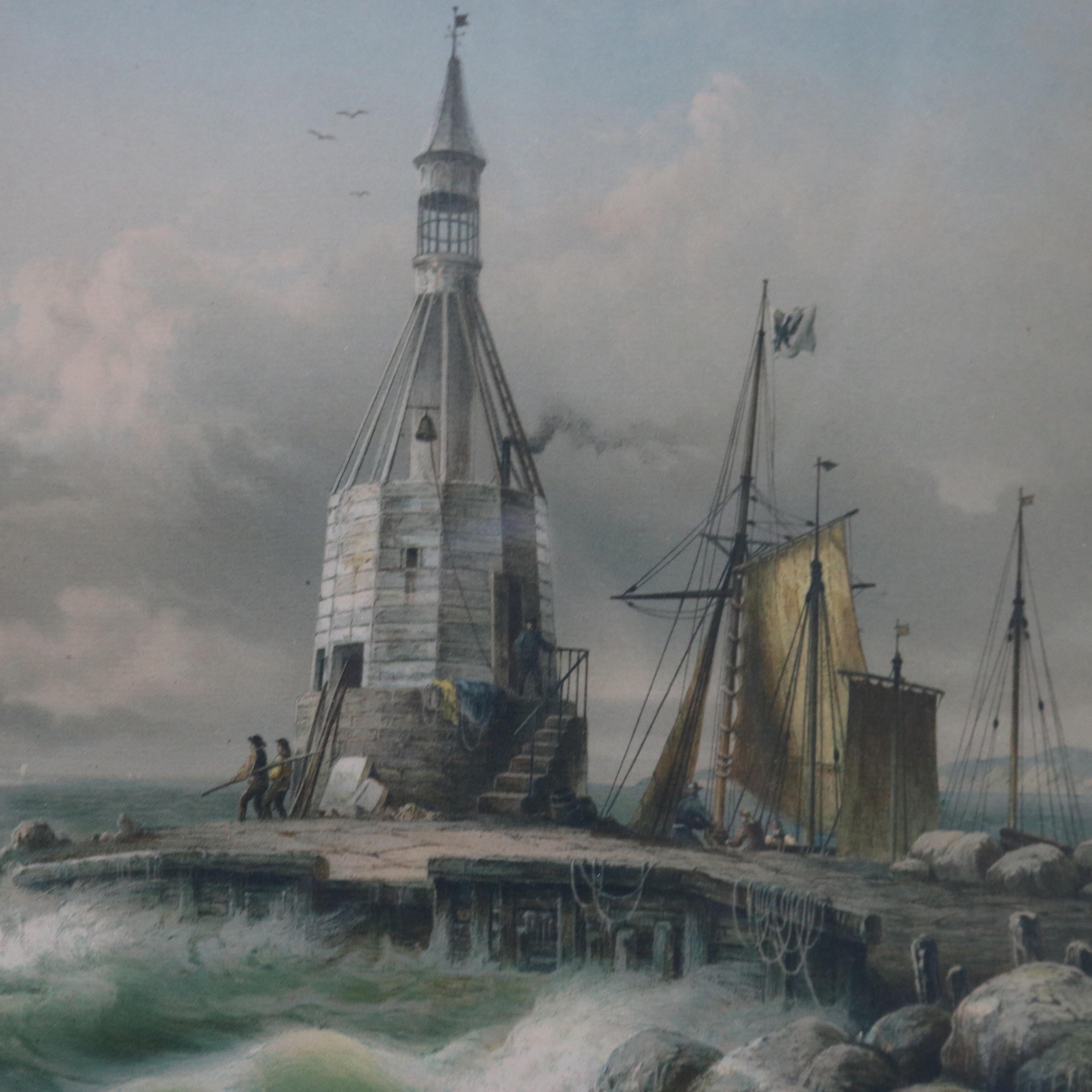 Antique German Lighthouse Seascape Print with Parcel Gilt Walnut Frame Signed by Ed Schmidt 19thC

Measures - 22.5