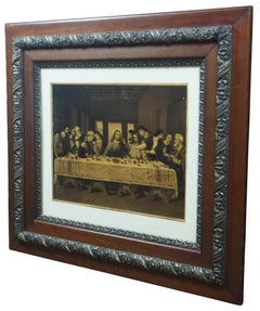 Antique German Lithograph Print After R. Tesar the Last Supper Oak Frame