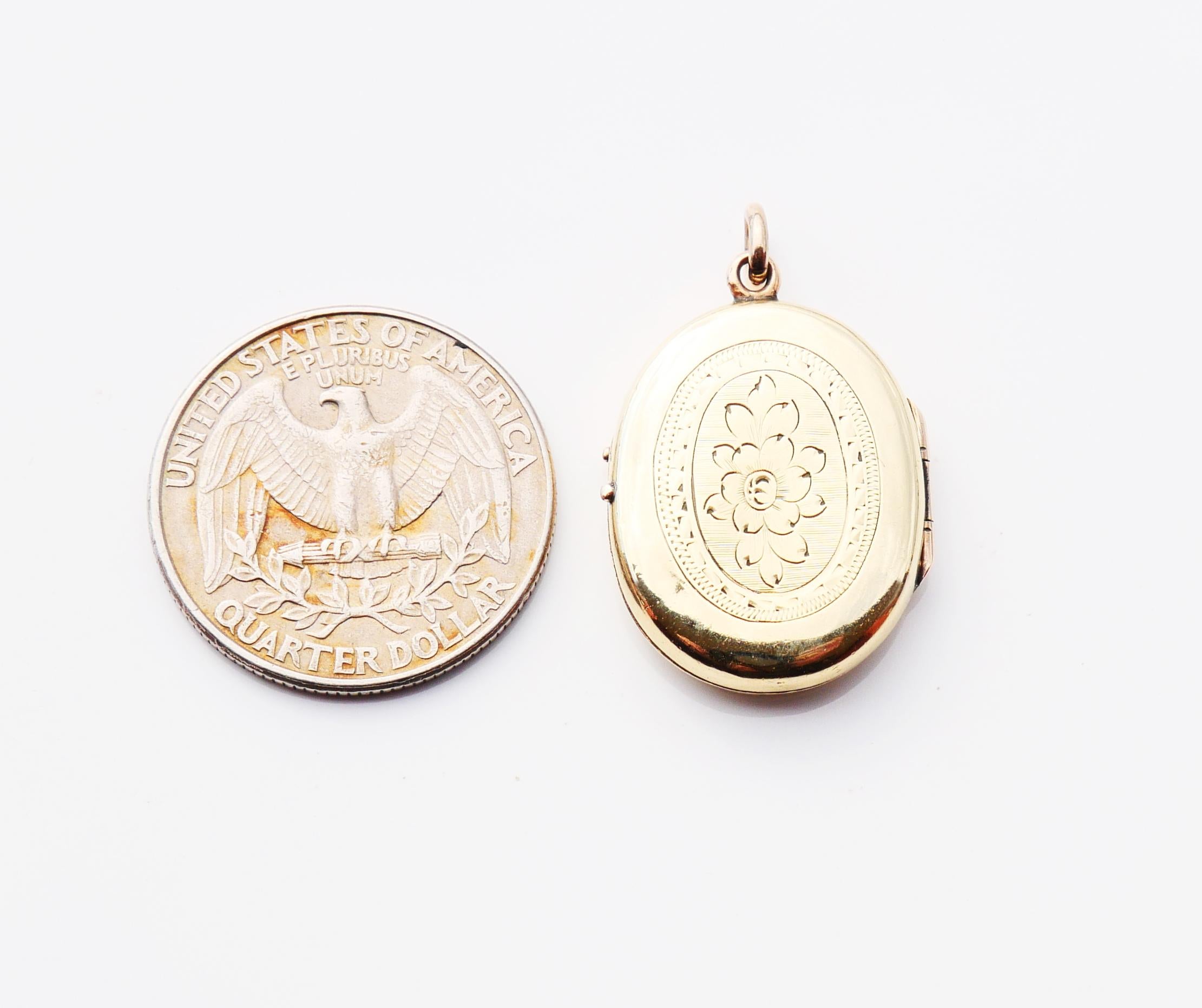 Antique German Locket Pendant Picture solid 14K Gold oval / 3.3gr For Sale 8
