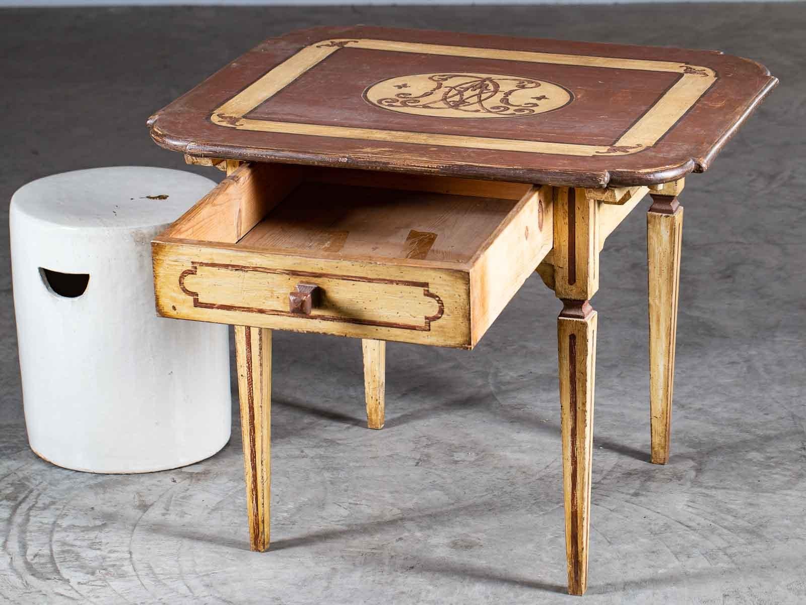 18th Century Antique German Louis XVI French Painted Table with Drawer, circa 1790 For Sale