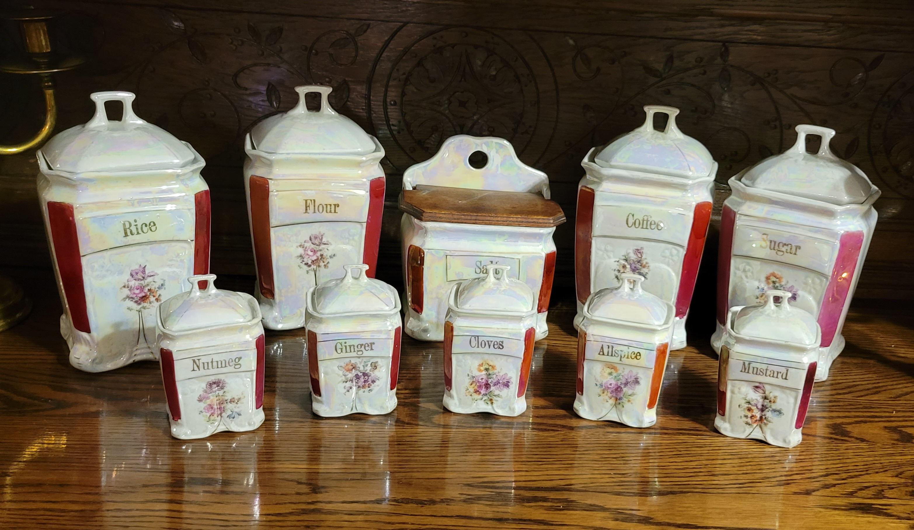 Antique German Lusterware Porcelain Canister Set For Sale 8