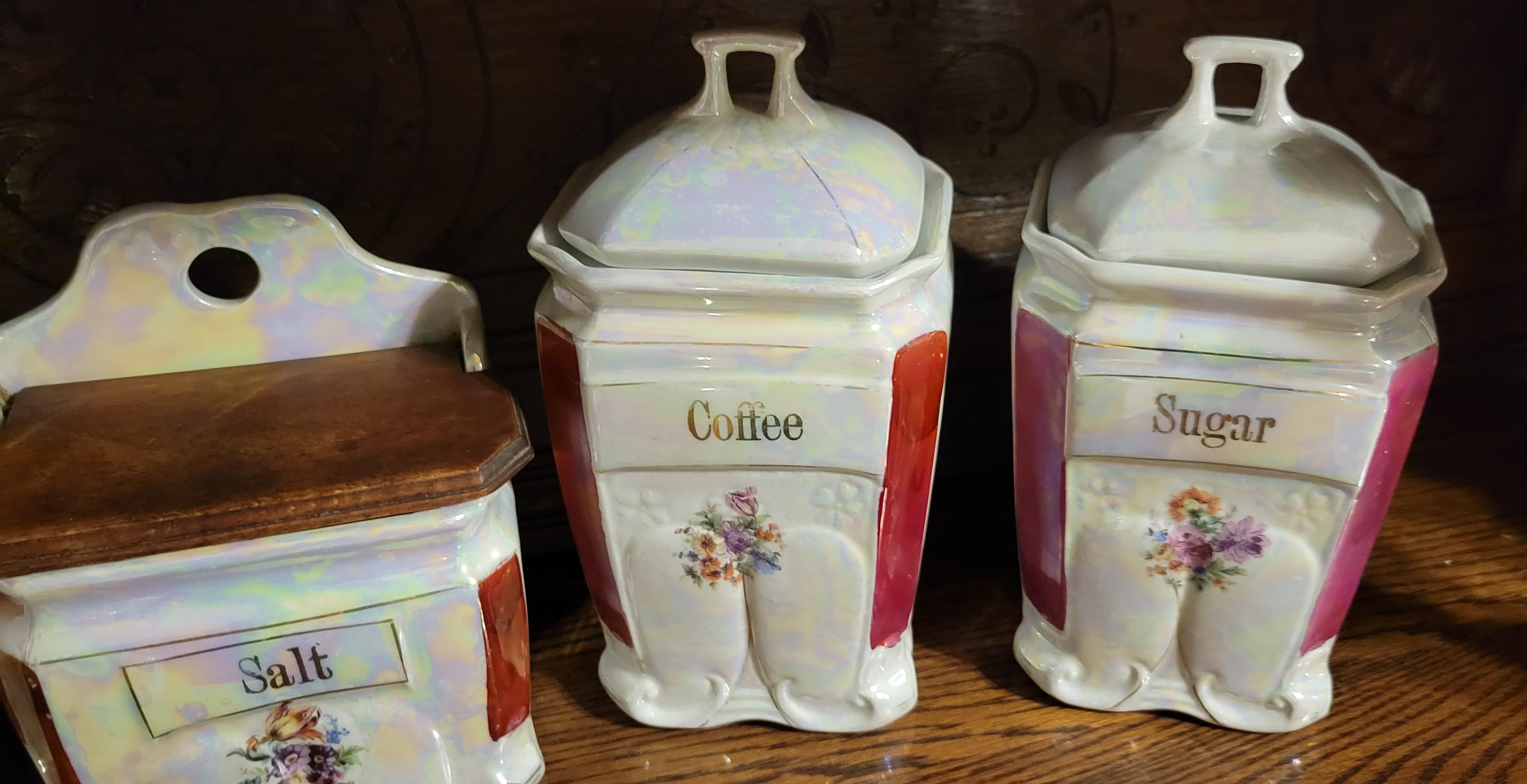 Antique German Lusterware Porcelain Canister Set For Sale 5