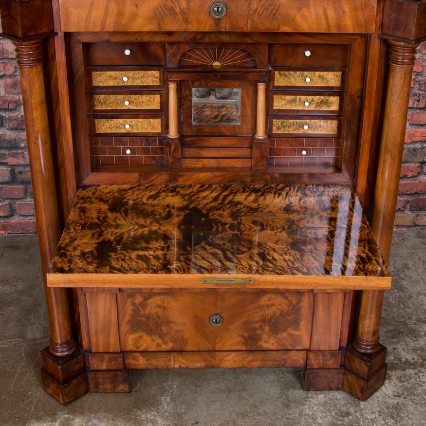 19th Century Antique German Mahogany Biedermeier Secretary Desk For Sale
