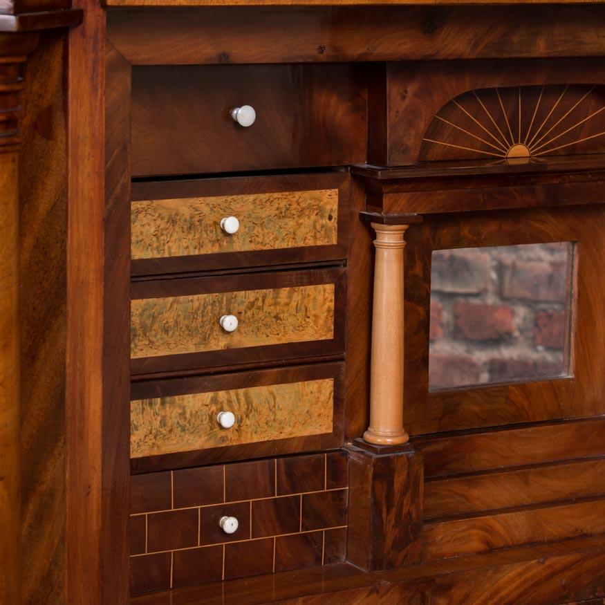 Wood Antique German Mahogany Biedermeier Secretary Desk For Sale
