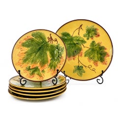 Antique German Majolica Grape Leaf Dessert Service, Six Pieces, Circa 1900
