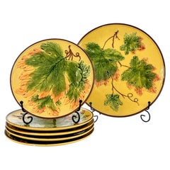 Antique German Majolica Grape Leaf Dessert Service, Six Pieces, Circa 1900