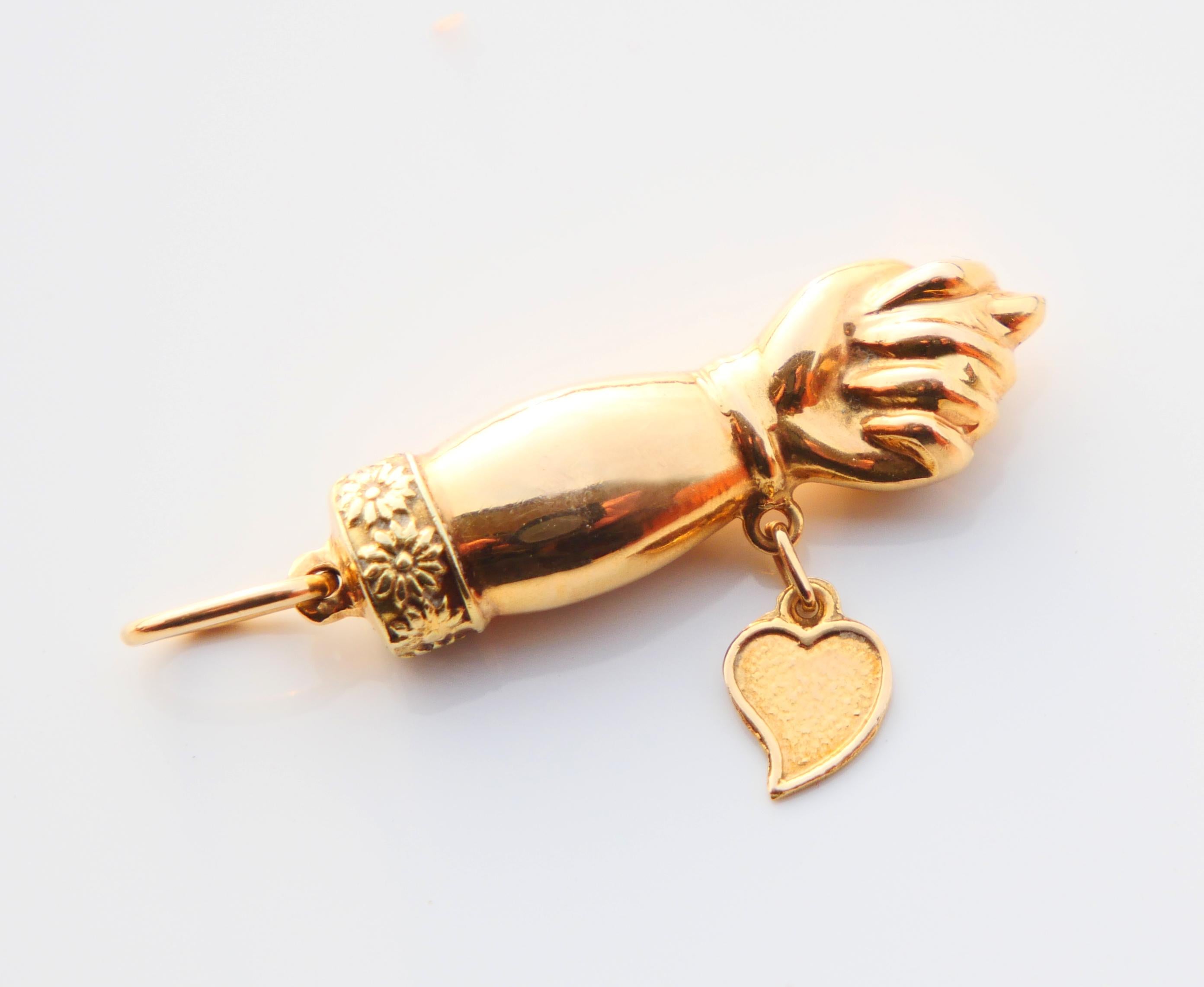 Antiguo Colgante Alemán Mano Fico macizo 18K / 2,66 gr en venta 5