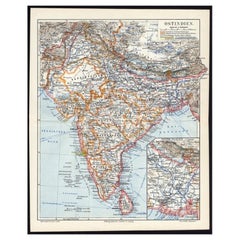 Vintage German Map of India and Sri Lanka or Ceylon, 1902