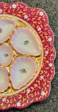 Antique German "Marx Gutherz Co." Porcelain Red & Gold Oyster Plate, Circa 1890