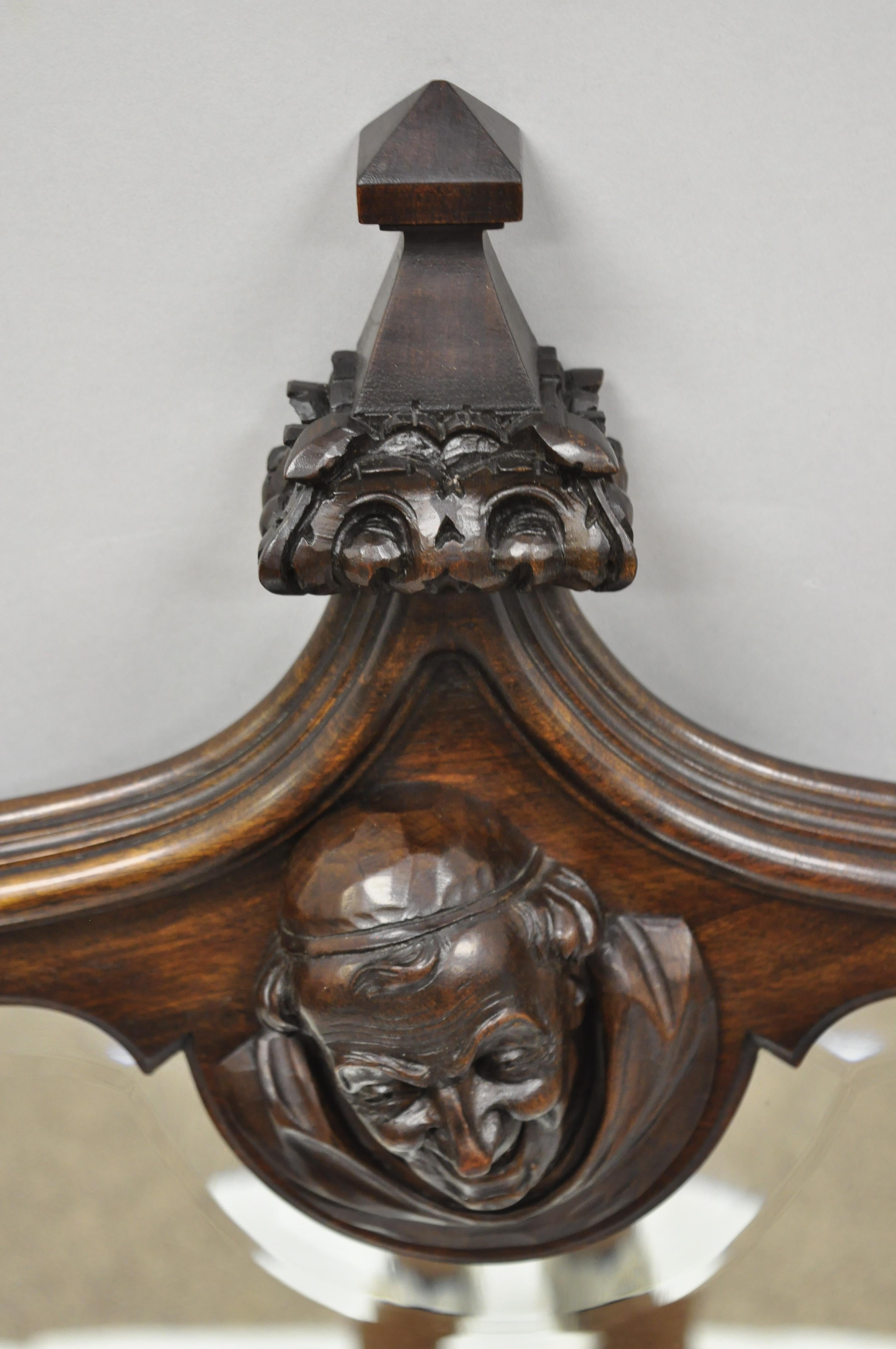 German Medieval over Mantel Mirror with Carved Medieval Monk Face to Crest 5