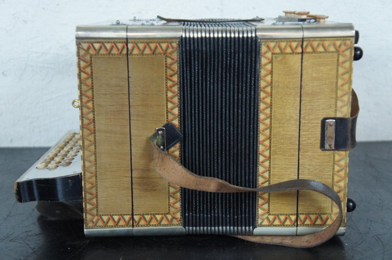 Antique German Meinel and Herold Inlaid MOP Button Accordion Music Box