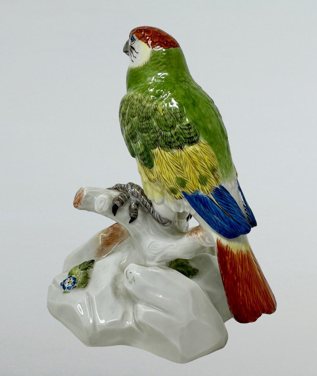 Ceramic Antique German Meissen Continental Porcelain Parrot Bird Green Gilt 19th Century For Sale