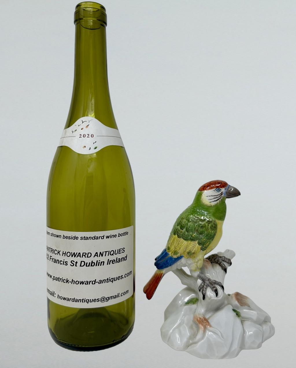 Antique porcelaine continentale allemande de Meissen perroquet vert oiseau dorée 19ème siècle en vente 1