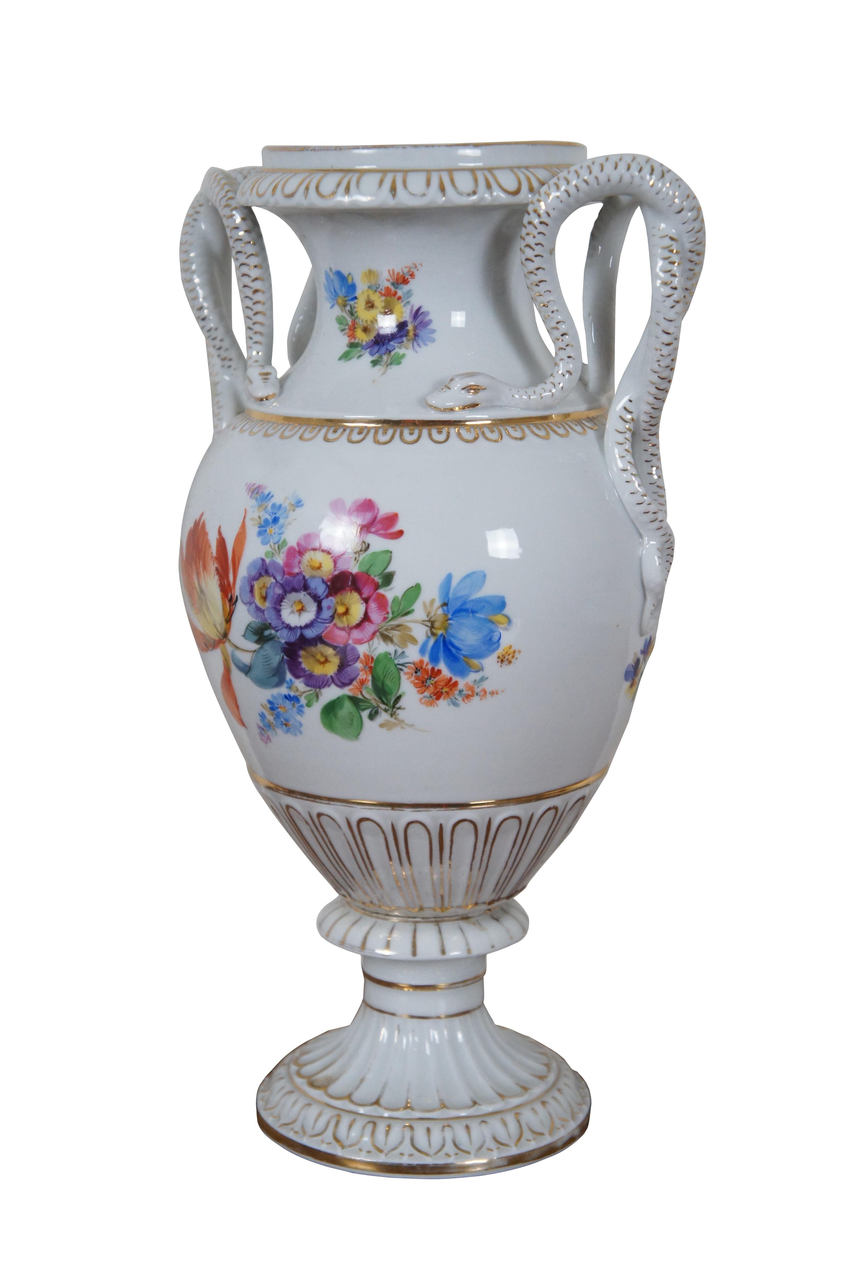 Antique German Meissen Dresden Porcelain Snake Handle Mantel Urn Vase 12