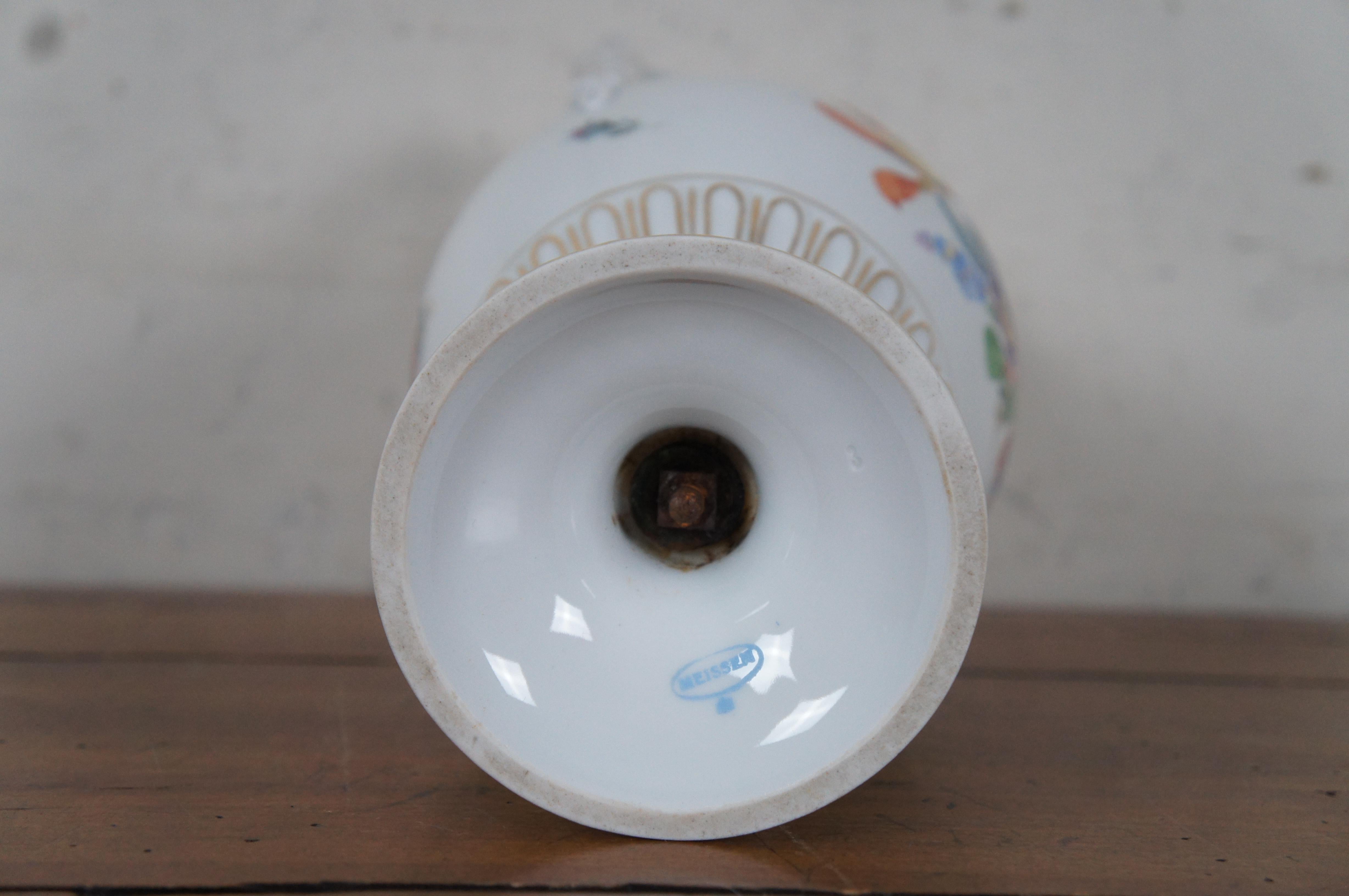 Antique German Meissen Dresden Porcelain Snake Handle Mantel Urn Vase 12