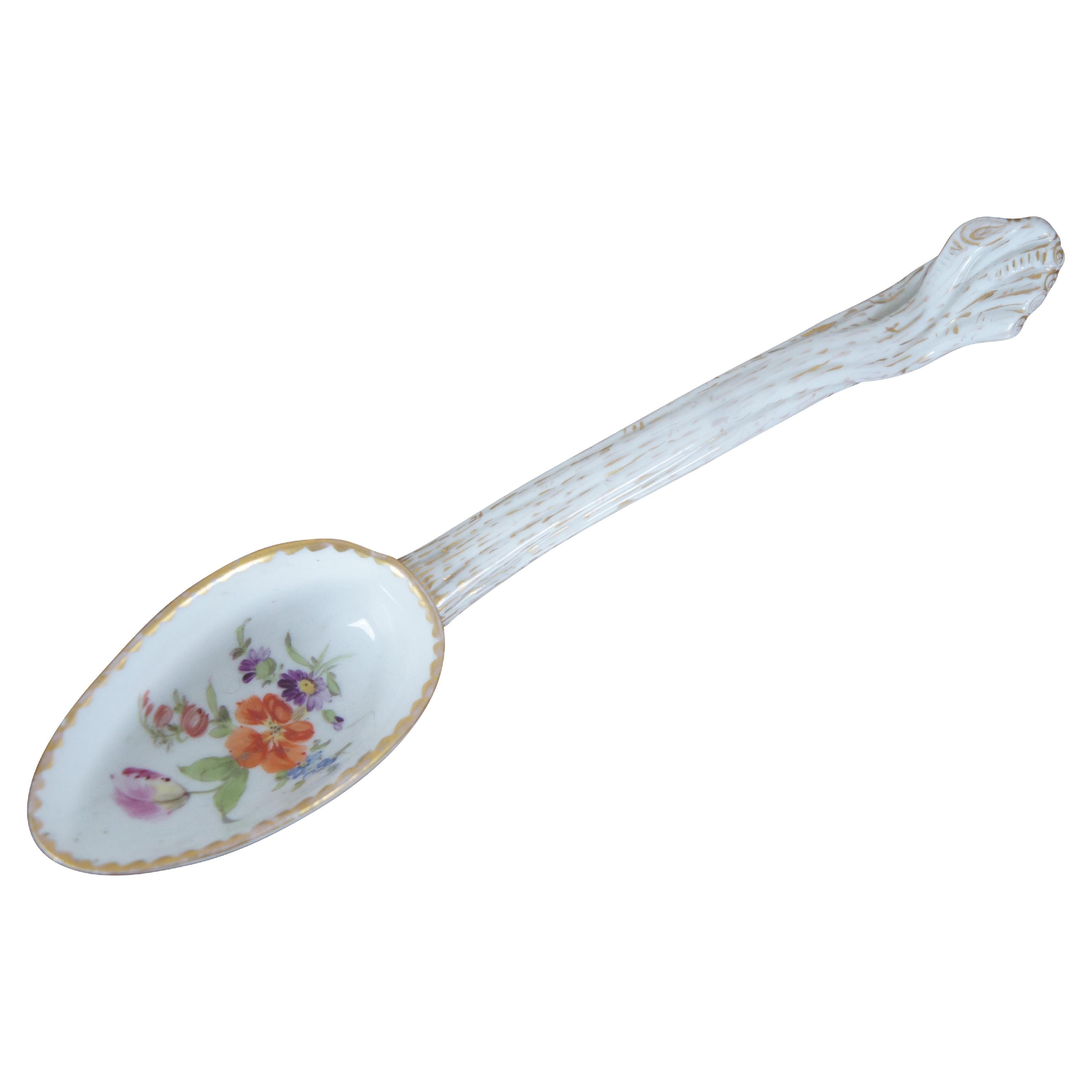 Antique German Meissen Dresden Sprays Porcelain Floral Serving Spoon 8.5"