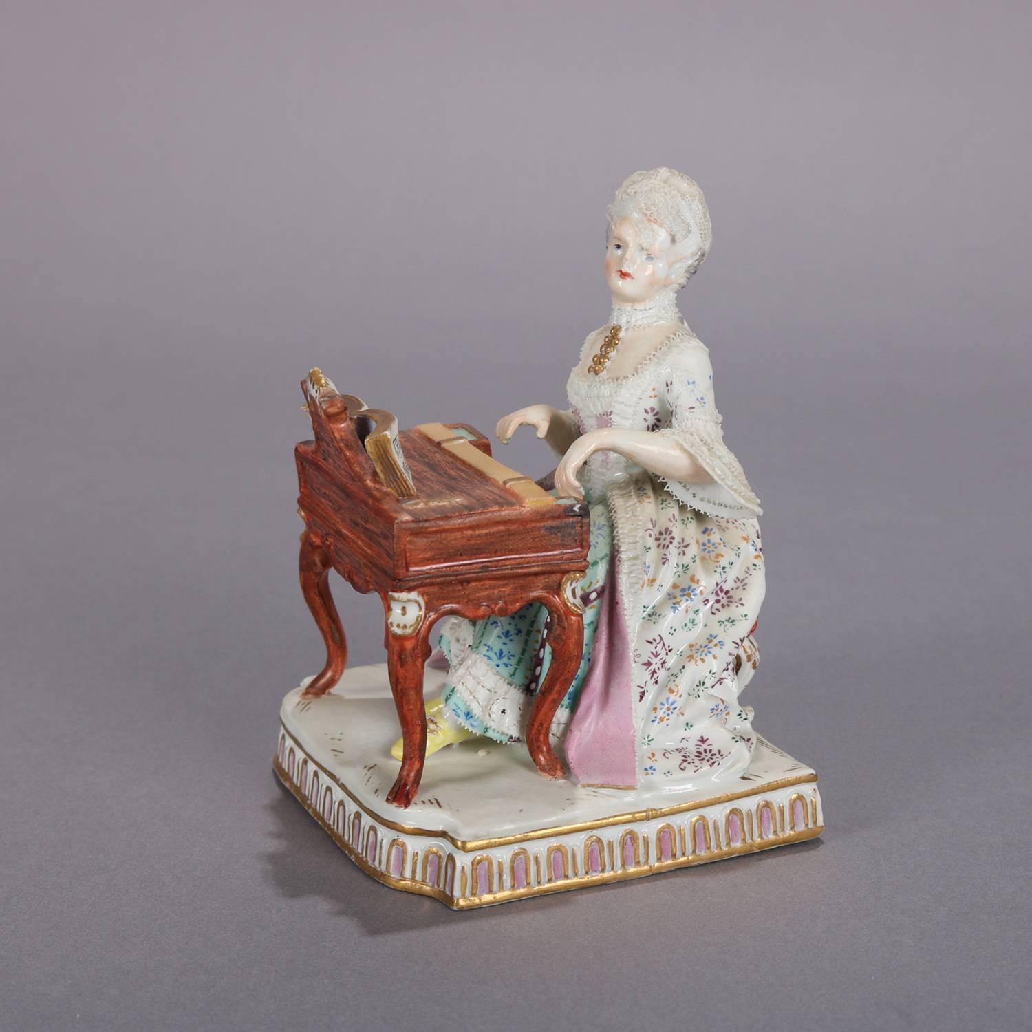 Antique German Meissen Figural Hand-Painted & Gilt Porcelain Pianist, circa 1880 5