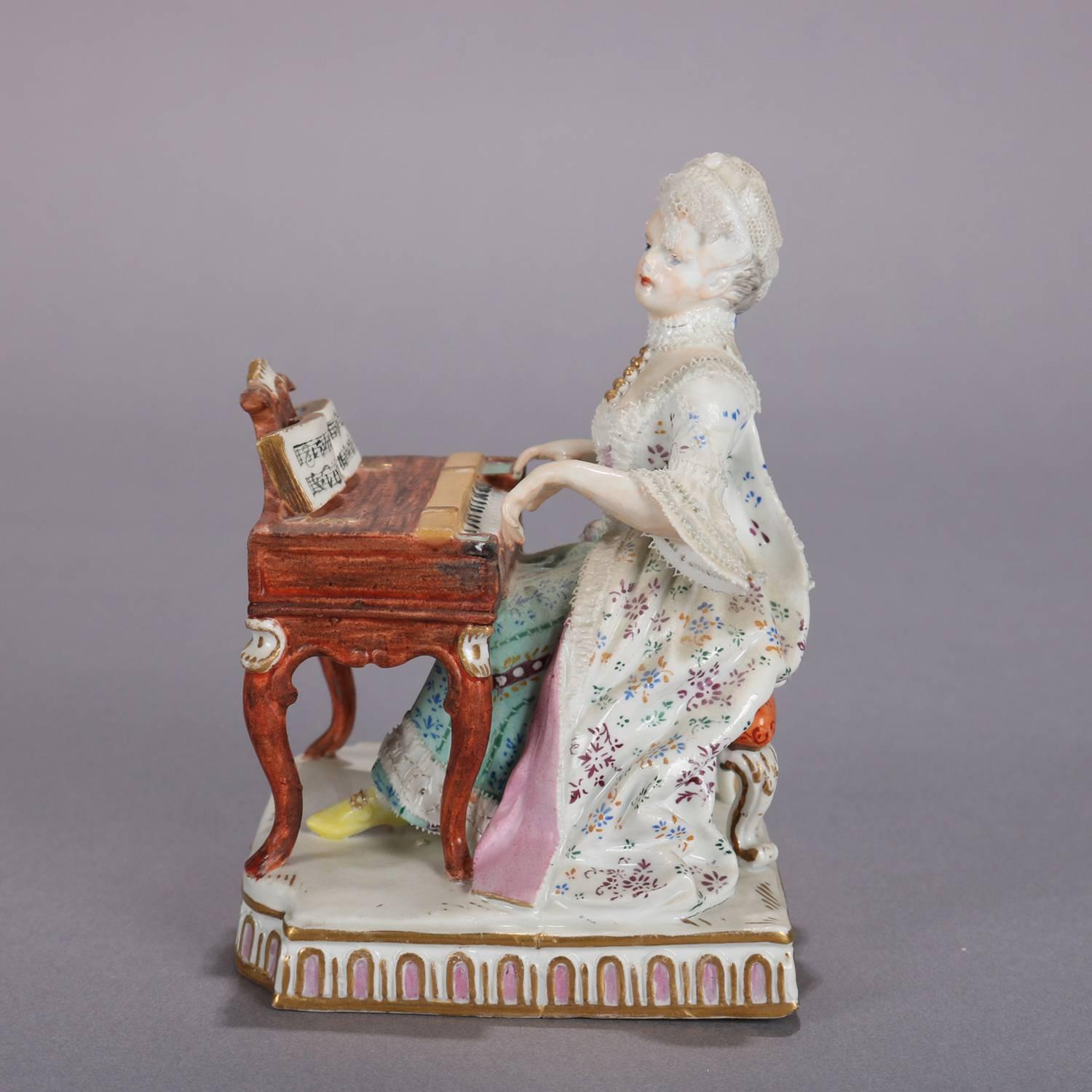 Antique German Meissen Figural Hand-Painted & Gilt Porcelain Pianist, circa 1880 6