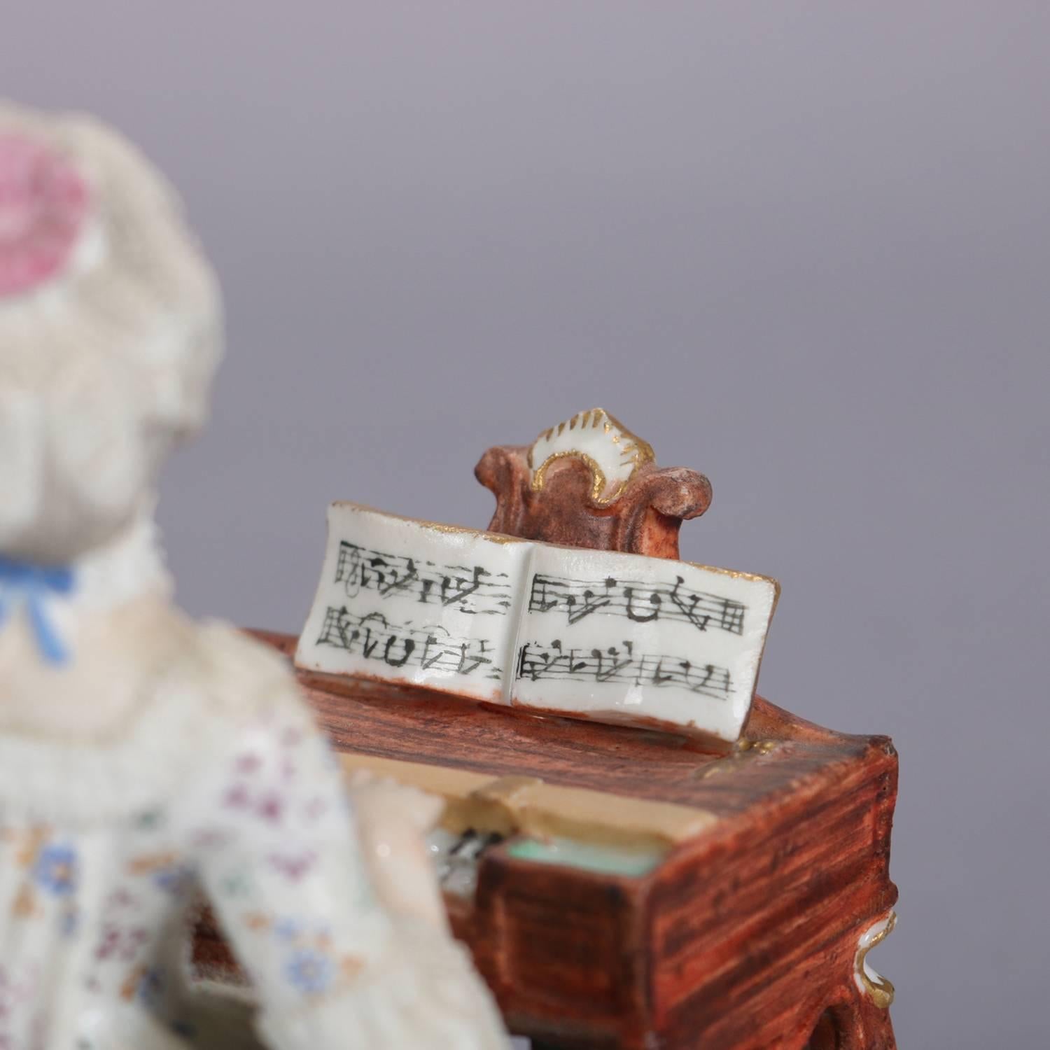 Victorian Antique German Meissen Figural Hand-Painted & Gilt Porcelain Pianist, circa 1880