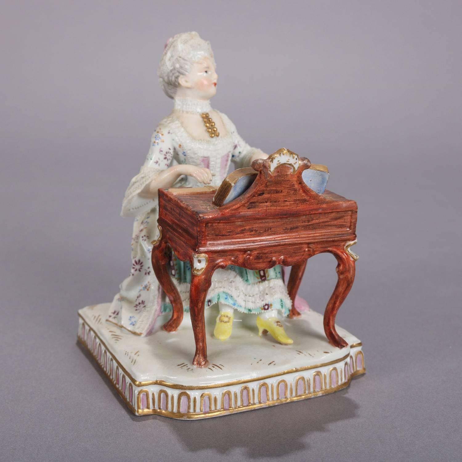 Antique German Meissen Figural Hand-Painted & Gilt Porcelain Pianist, circa 1880 In Good Condition In Big Flats, NY