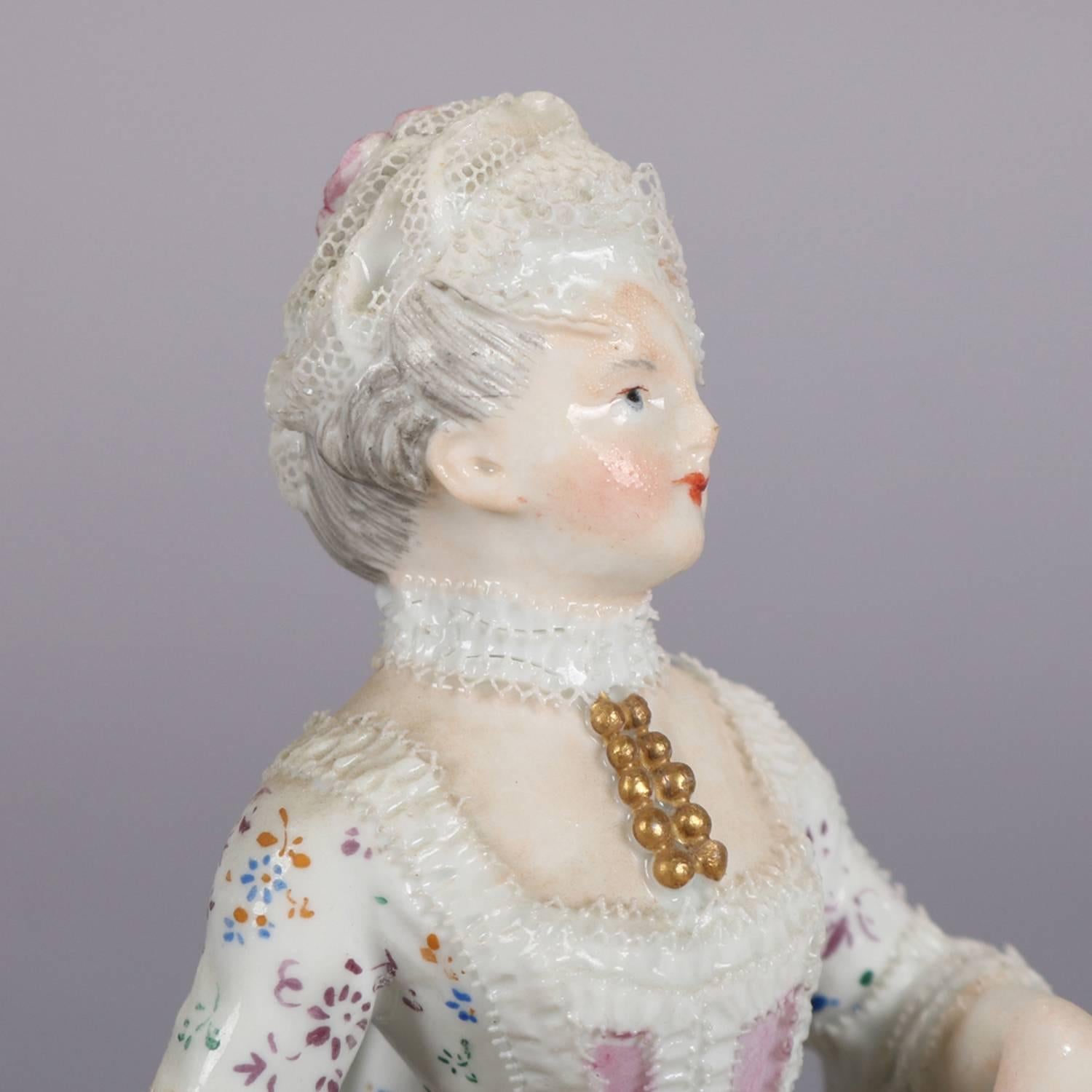 19th Century Antique German Meissen Figural Hand-Painted & Gilt Porcelain Pianist, circa 1880