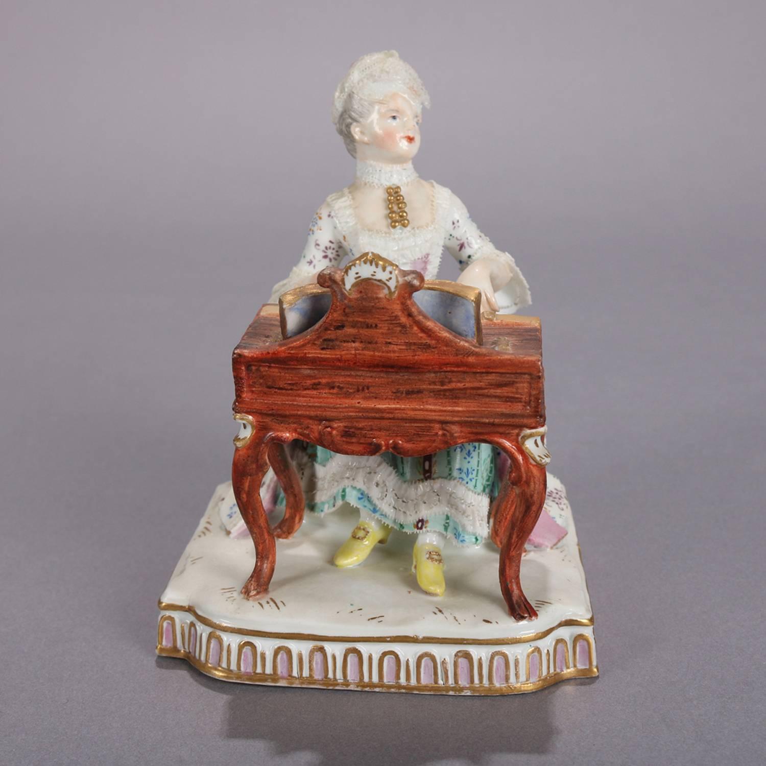 Antique German Meissen Figural Hand-Painted & Gilt Porcelain Pianist, circa 1880 1