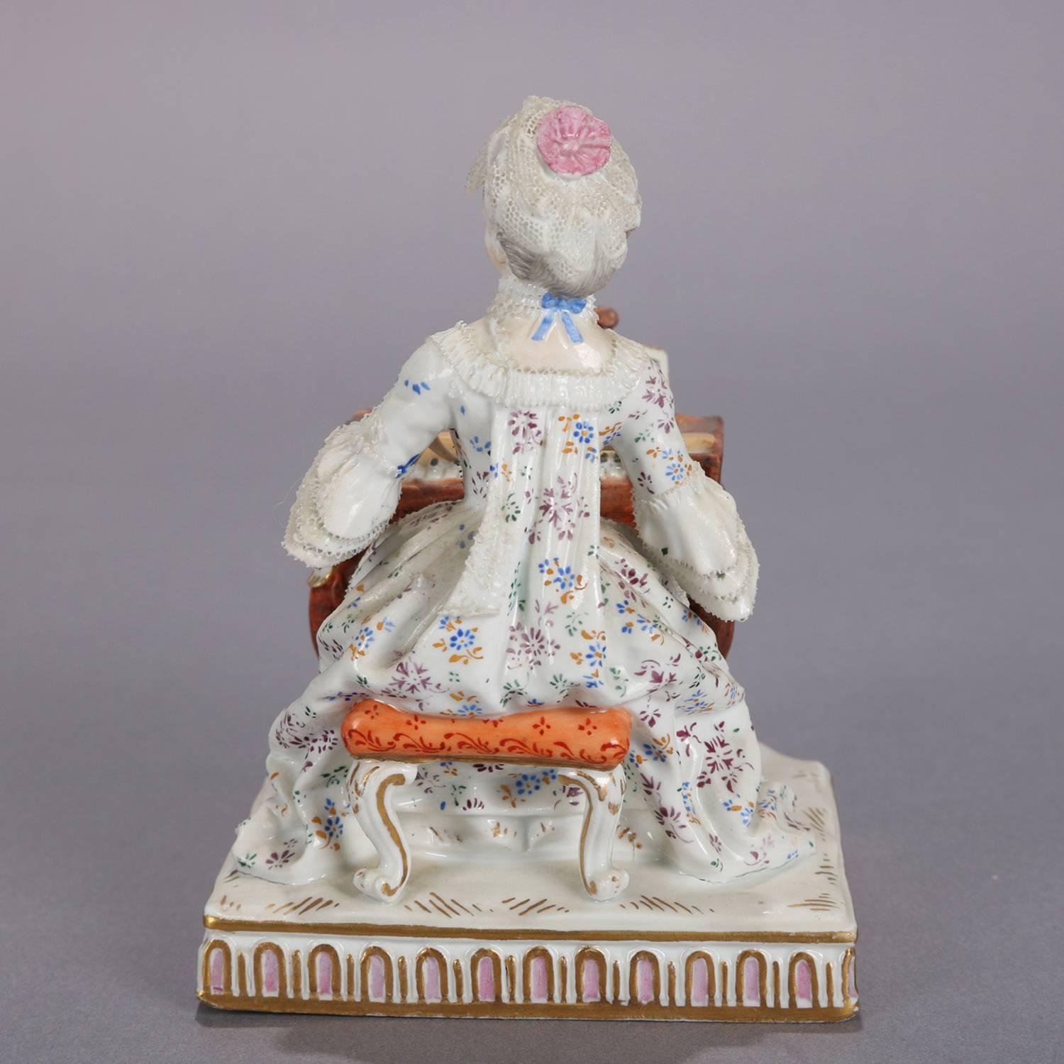 Antique German Meissen Figural Hand-Painted & Gilt Porcelain Pianist, circa 1880 2