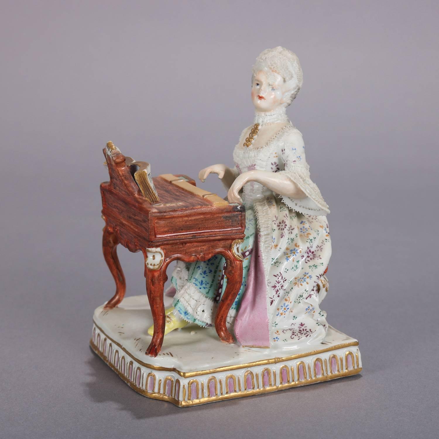 Antique German Meissen Figural Hand-Painted & Gilt Porcelain Pianist, circa 1880 3