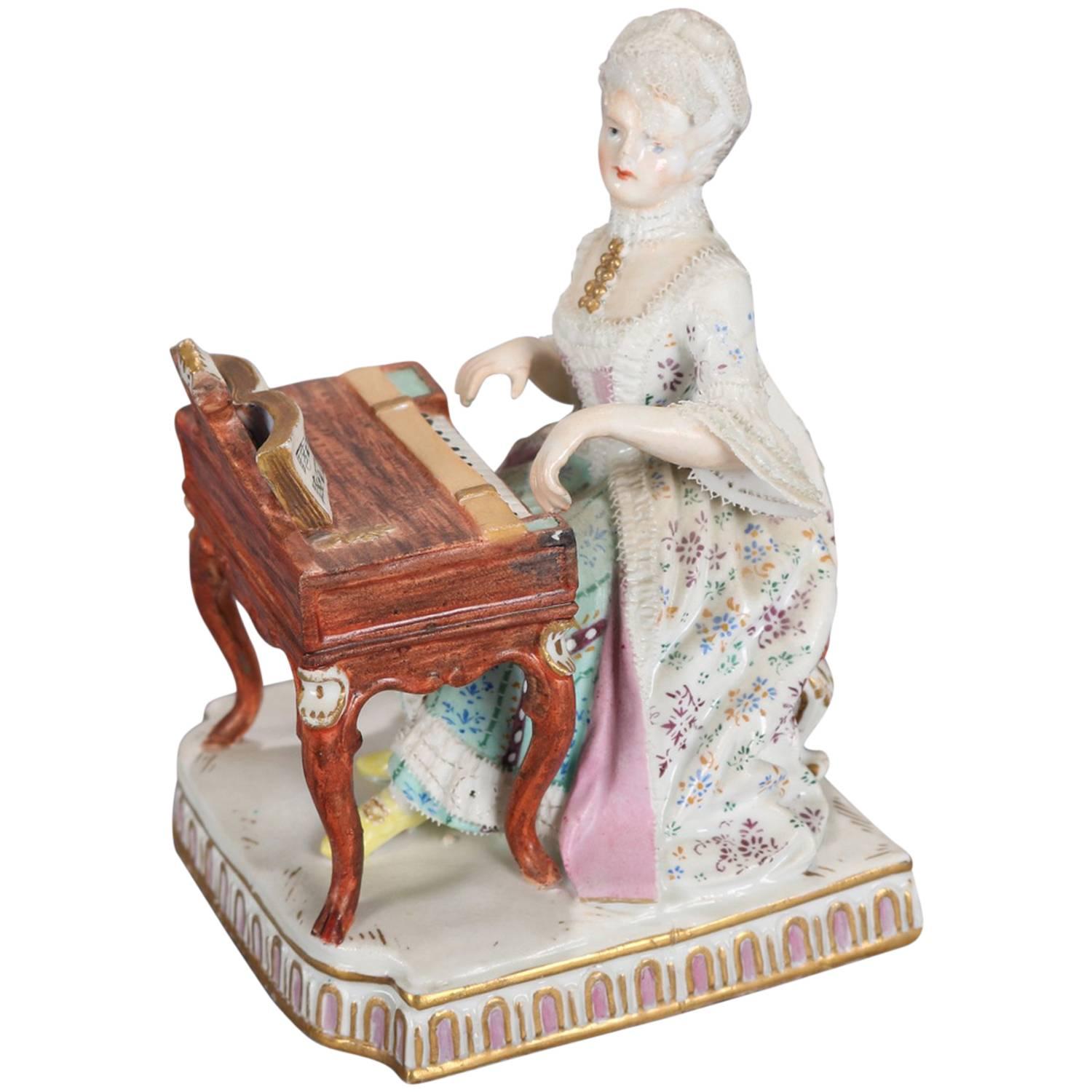 Antique German Meissen Figural Hand-Painted & Gilt Porcelain Pianist, circa 1880