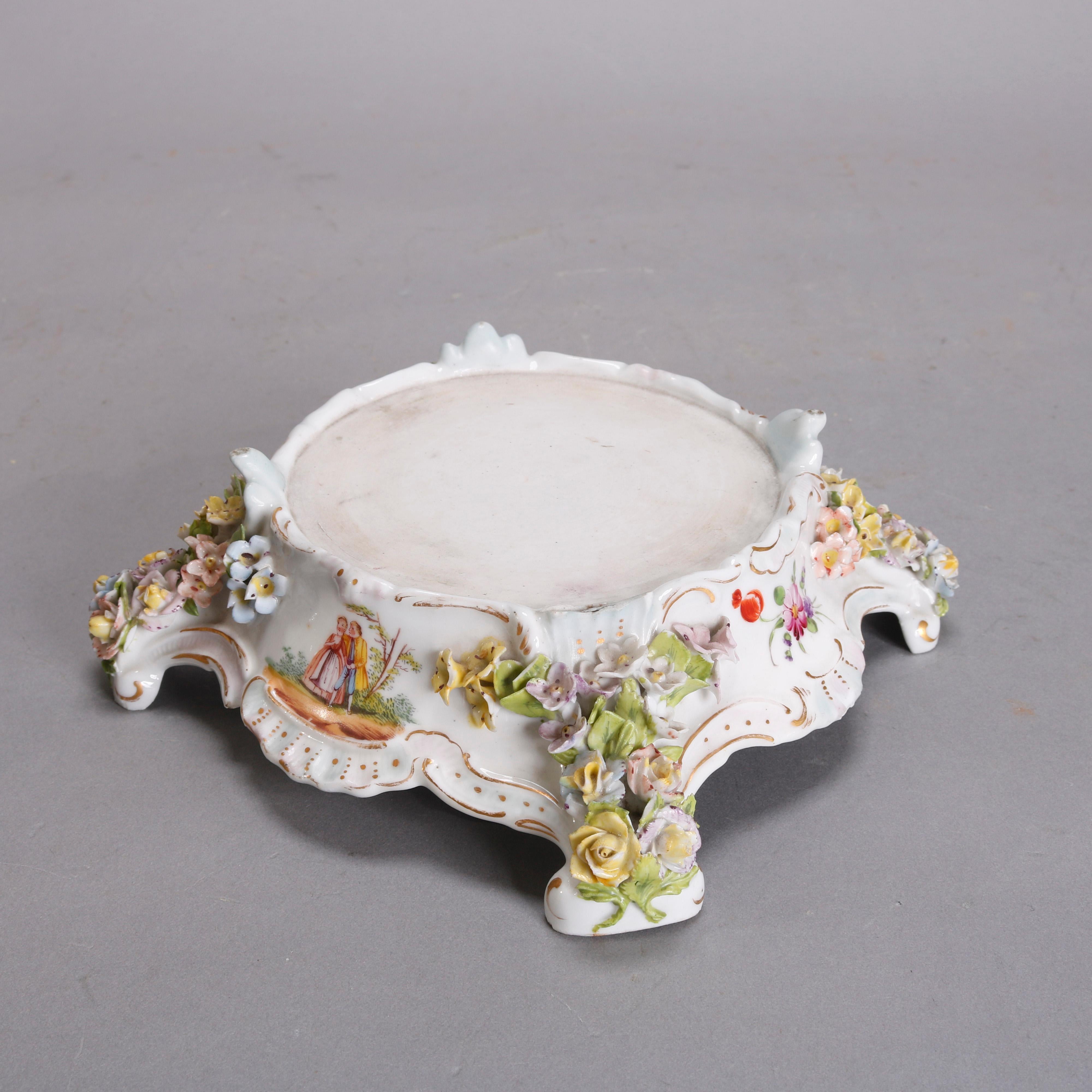 Rococo Antique German Meissen Floral and Figural Porcelain Urn & Pedestal, circa 1890