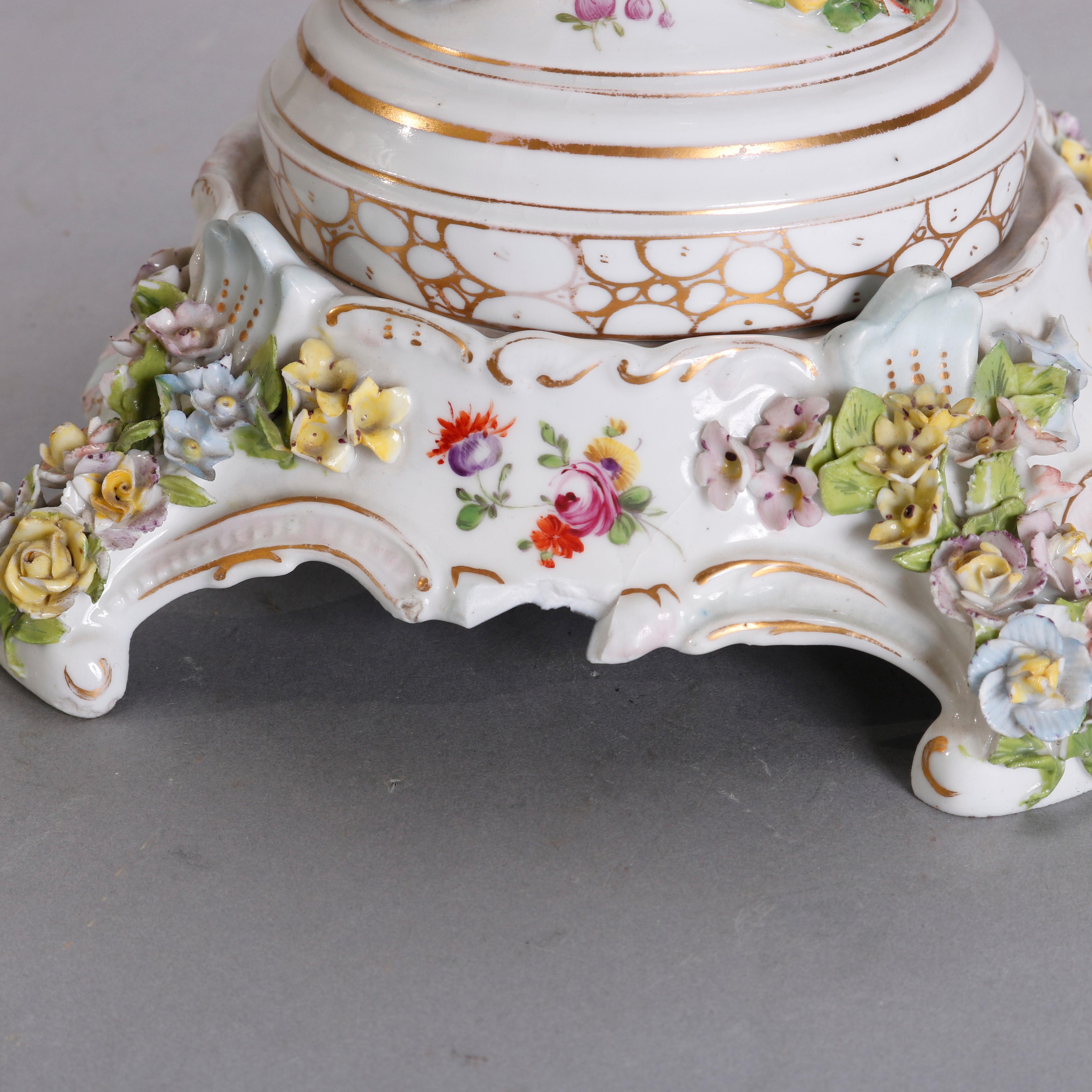 Antique German Meissen Floral and Figural Porcelain Urn & Pedestal, circa 1890 In Good Condition In Big Flats, NY