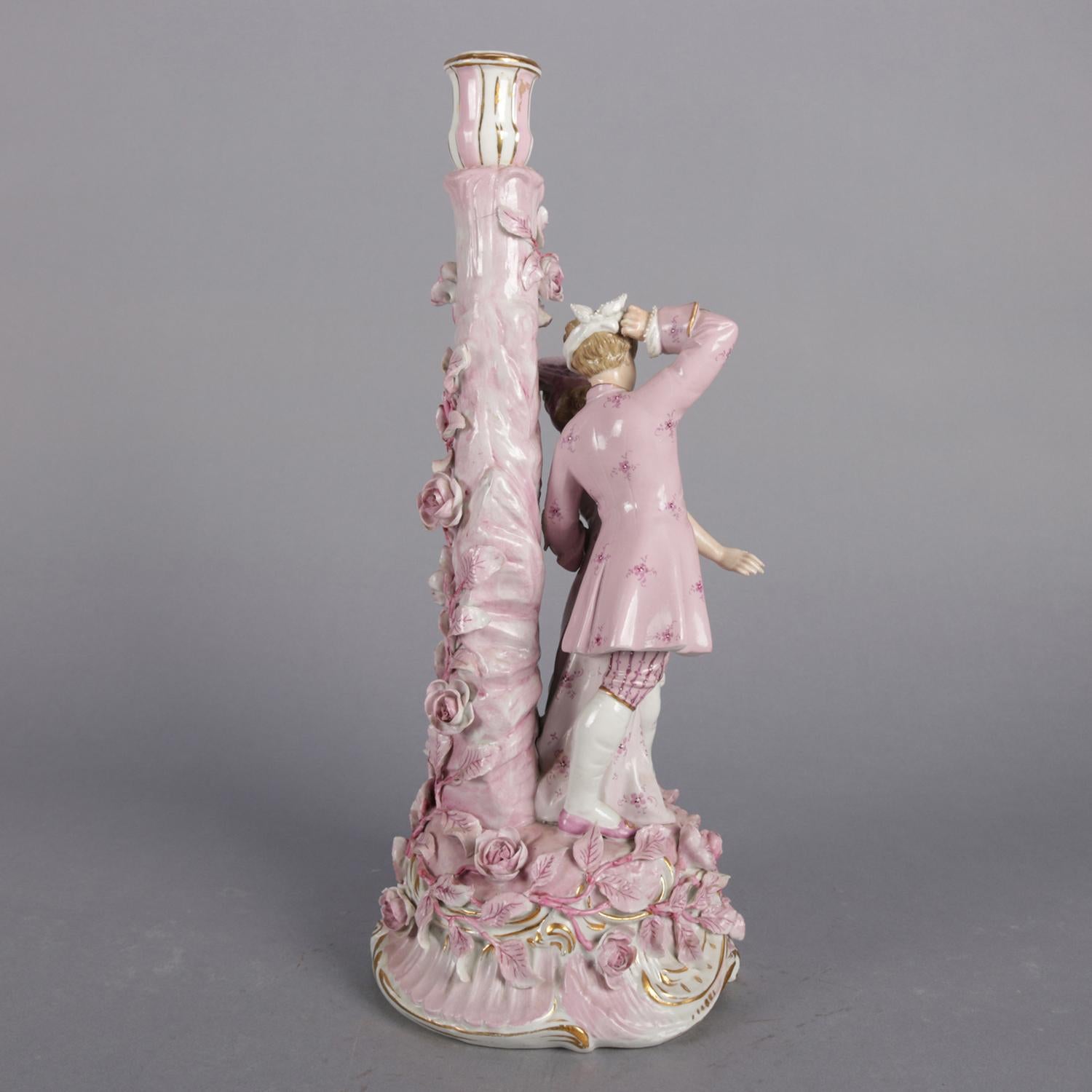 Antique German Meissen Hand-Painted and Gilt Figural Porcelain Candlestick 1