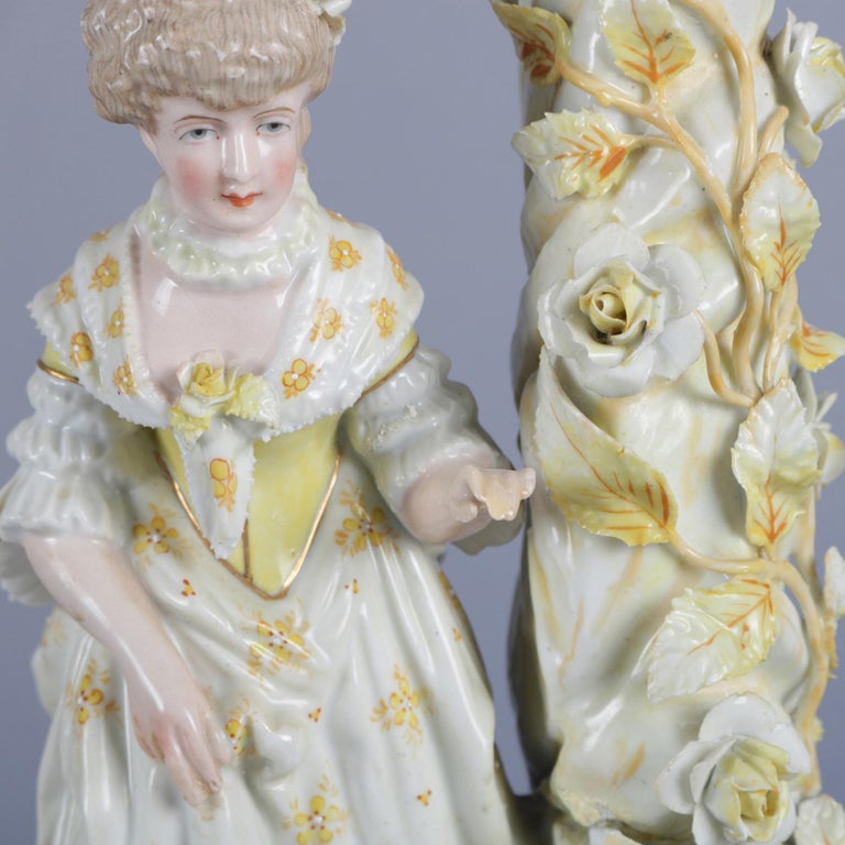 Antique German Meissen Hand Painted and Gilt Figural Porcelain Candlestick For Sale 6