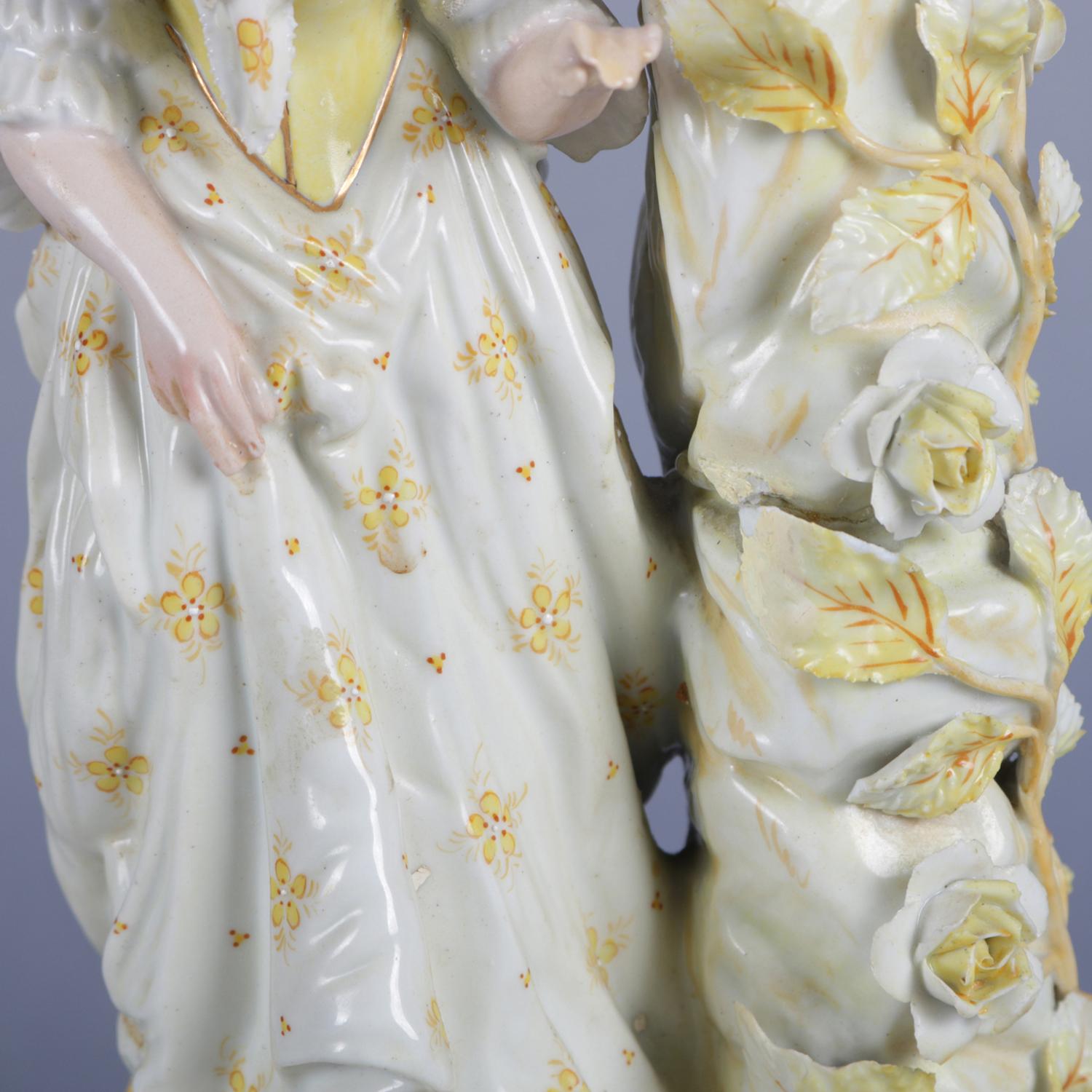 Antique German Meissen Hand Painted and Gilt Figural Porcelain Candlestick For Sale 7