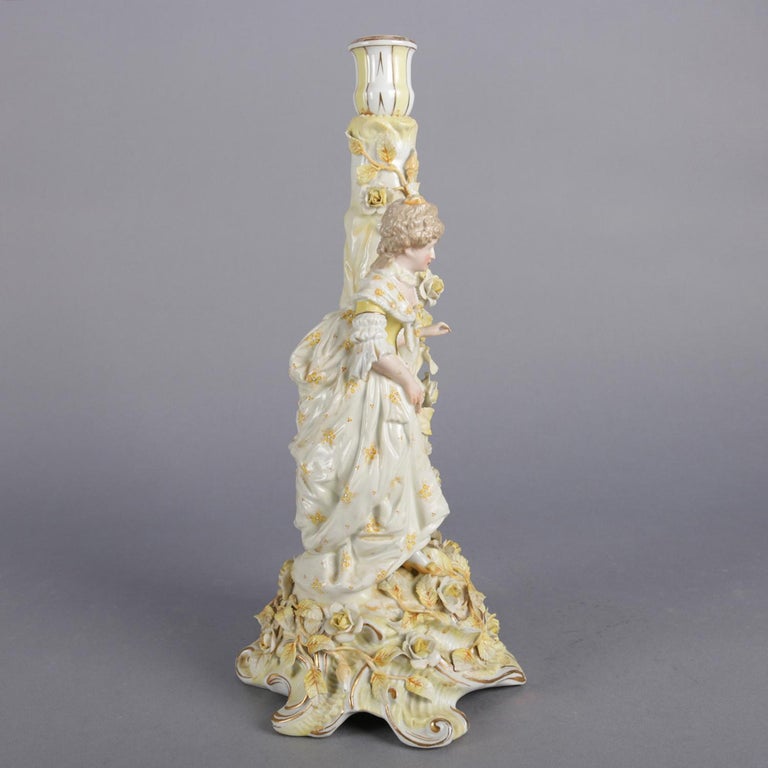 Antique German Meissen Hand Painted and Gilt Figural Porcelain Candlestick For Sale 2