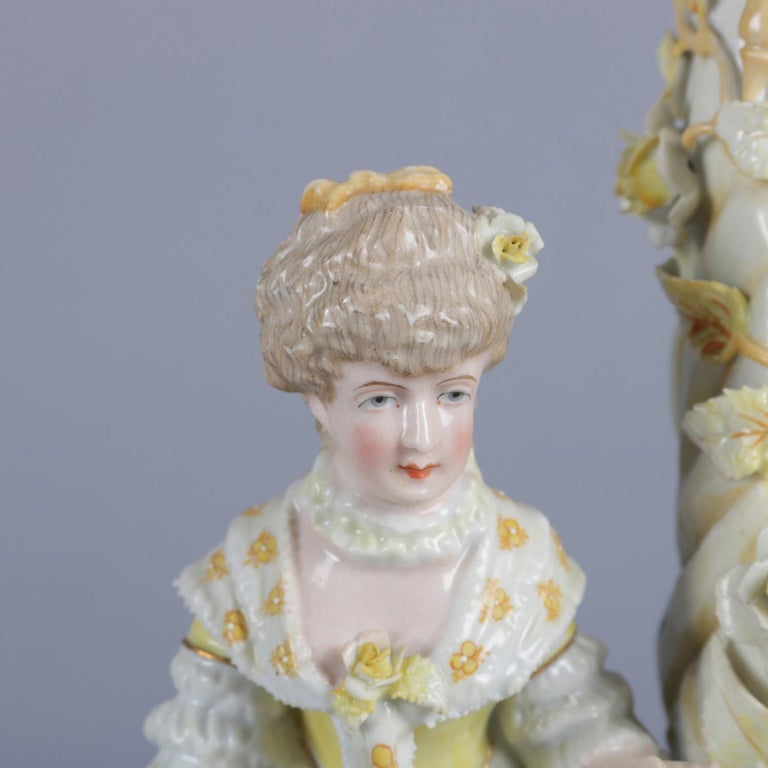 Antique German Meissen Hand Painted and Gilt Figural Porcelain Candlestick For Sale 3