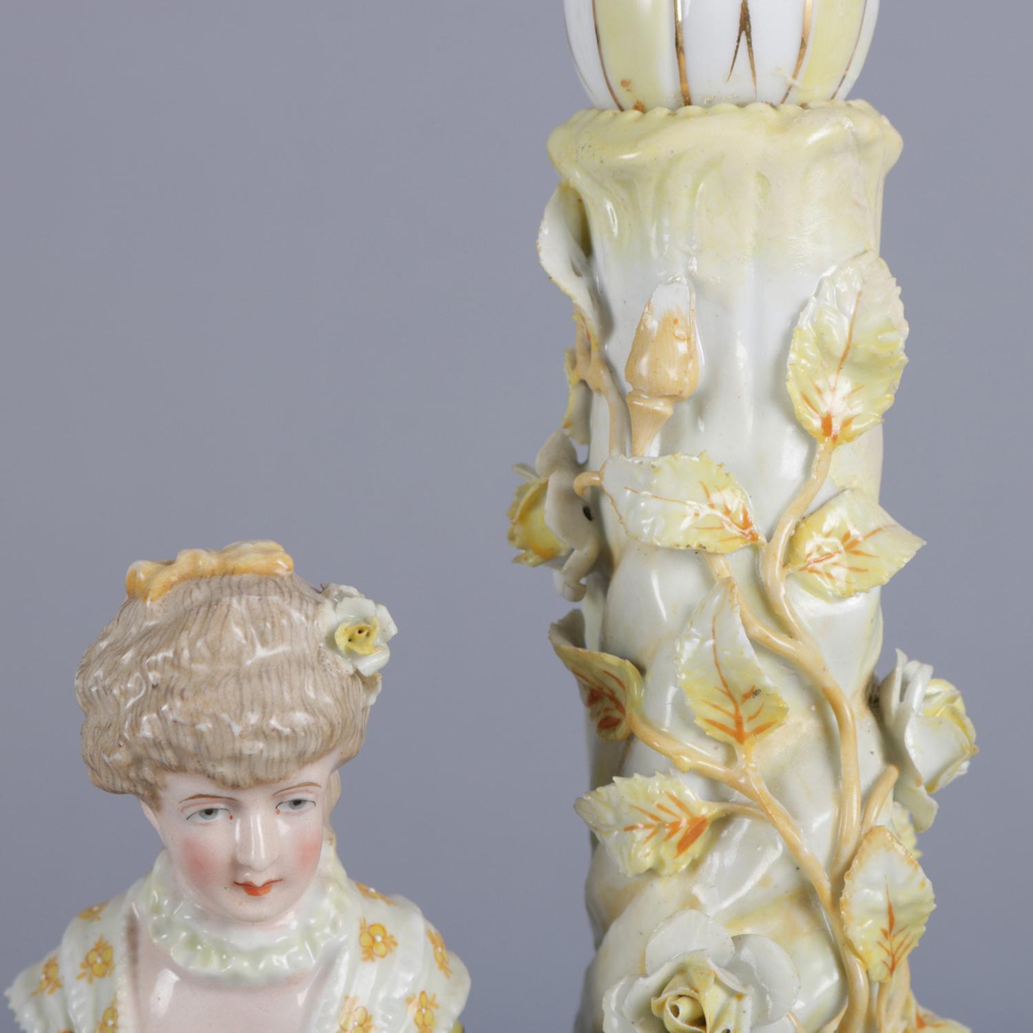 Antique German Meissen Hand Painted and Gilt Figural Porcelain Candlestick For Sale 5