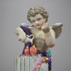 Antique German Meissen Hand Painted & Gilt Porcelain Cupid Figure Circa 1890