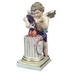 Antique German Meissen Hand Painted & Gilt Porcelain Cupid Figure Circa 1890