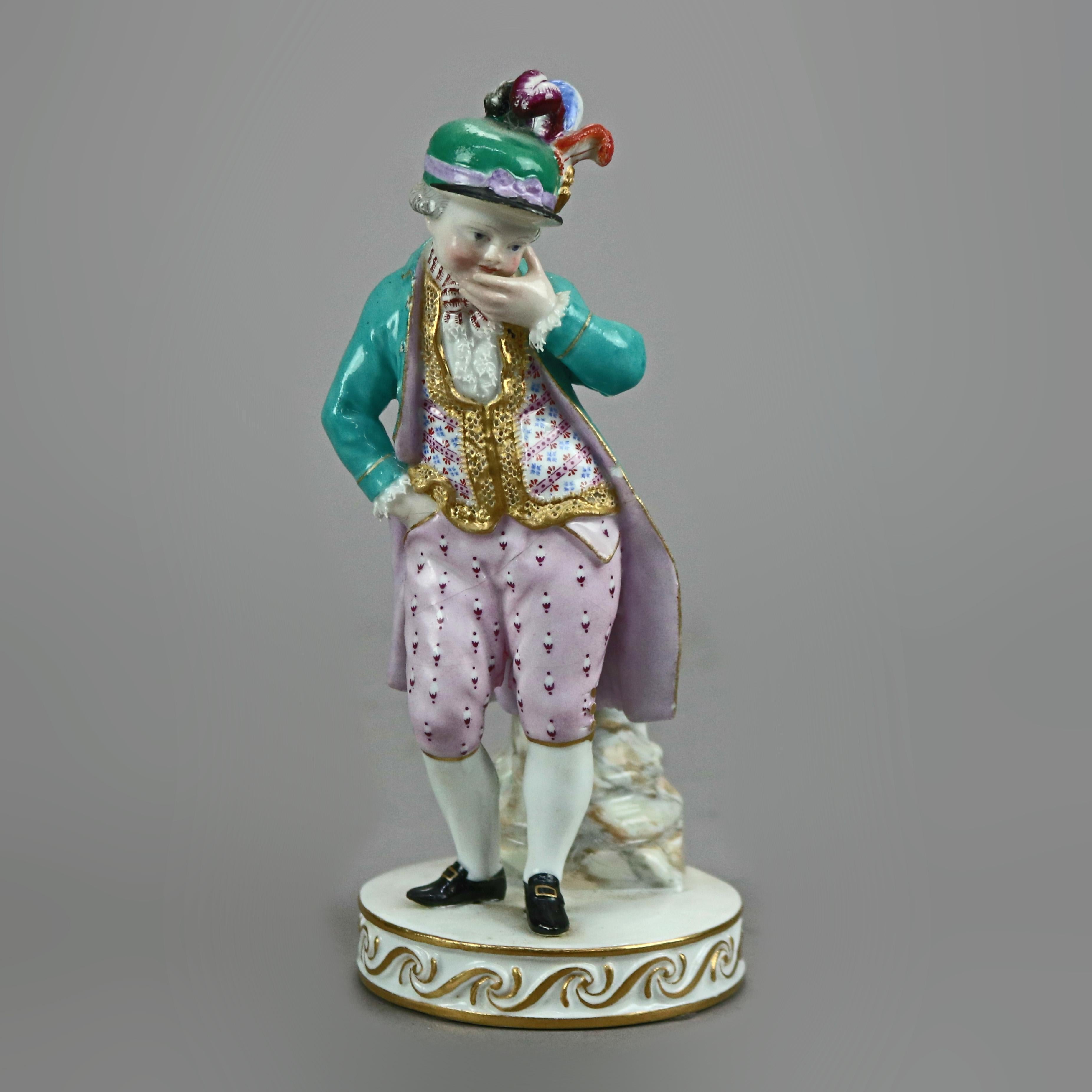 Antique German Meissen Hand Painted & Gilt Porcelain Figure of a Boy, Circa 1890 In Good Condition In Big Flats, NY