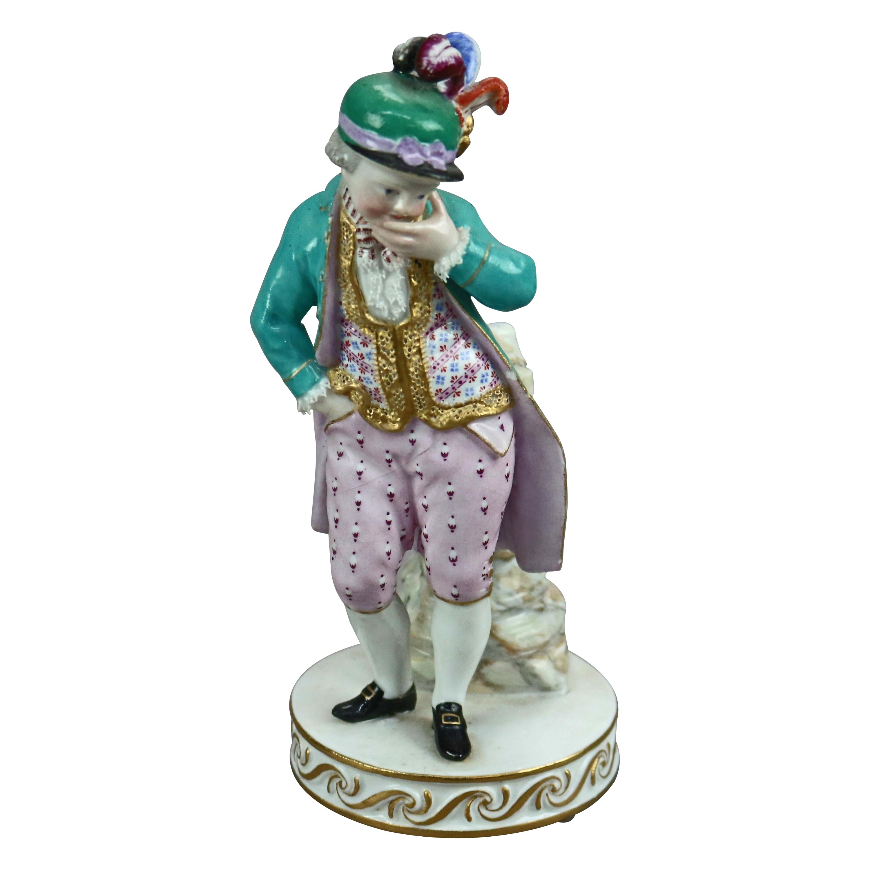 Antique German Meissen Hand Painted & Gilt Porcelain Figure of a Boy, Circa 1890