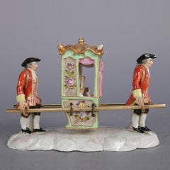 Antique German Meissen Hand-Painted & Gilt Porcelain Litter Figural Group