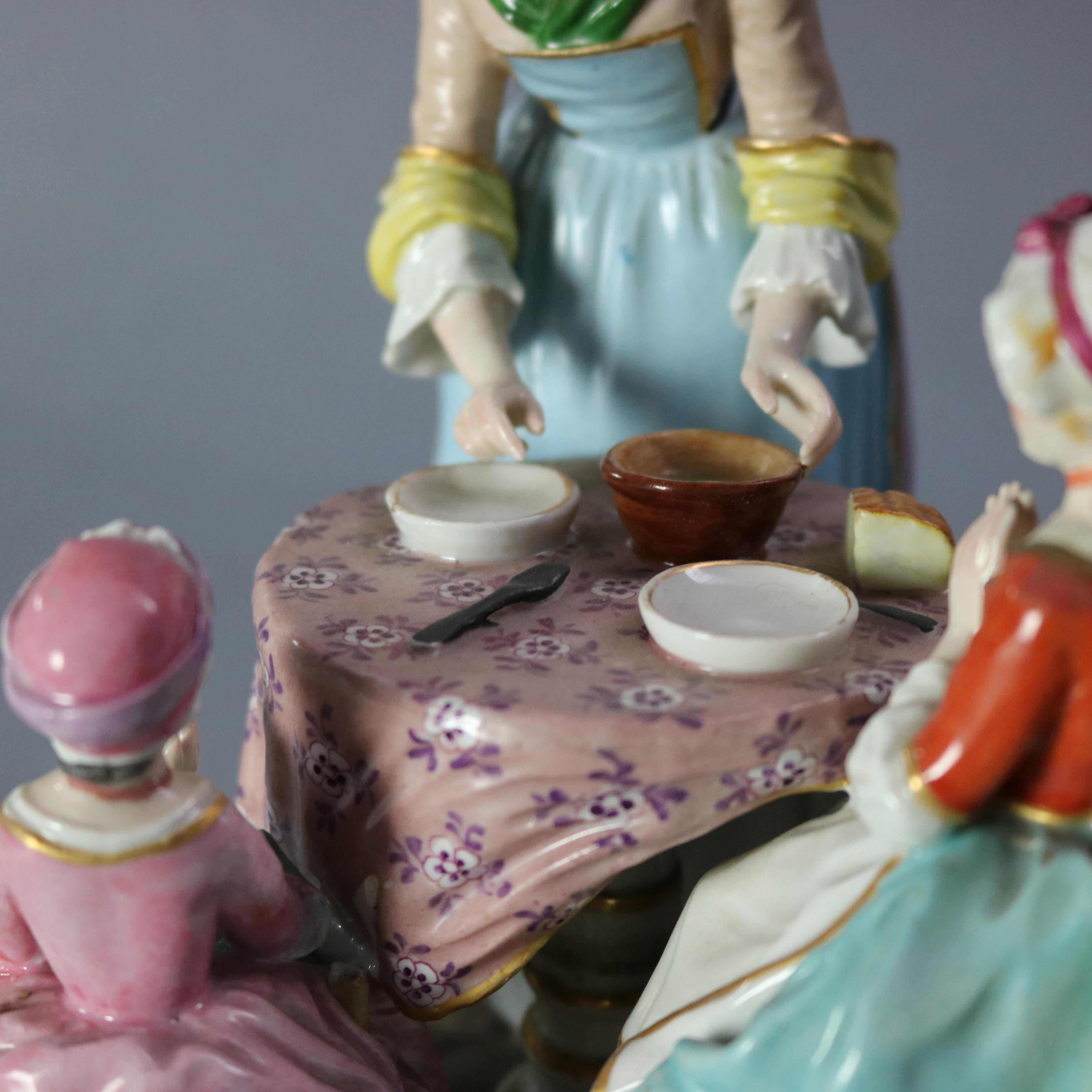 Fired Antique German Meissen Porcelain Figural Grouping, Le Benedictine, 19th Century